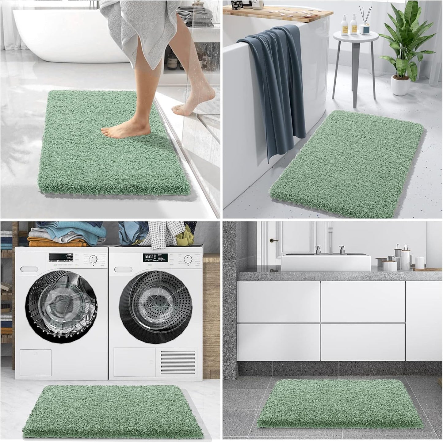 Yimobra Luxury Fluffy Bathroom Rugs, Super Elastic Soft Thick Plush Bath Mat, Non-Slip Water Absorbent, Easier to Dry, Sturdy Shaggy Microfiber Carpet for Bathtub, 32"x 20", Pure Light Green
