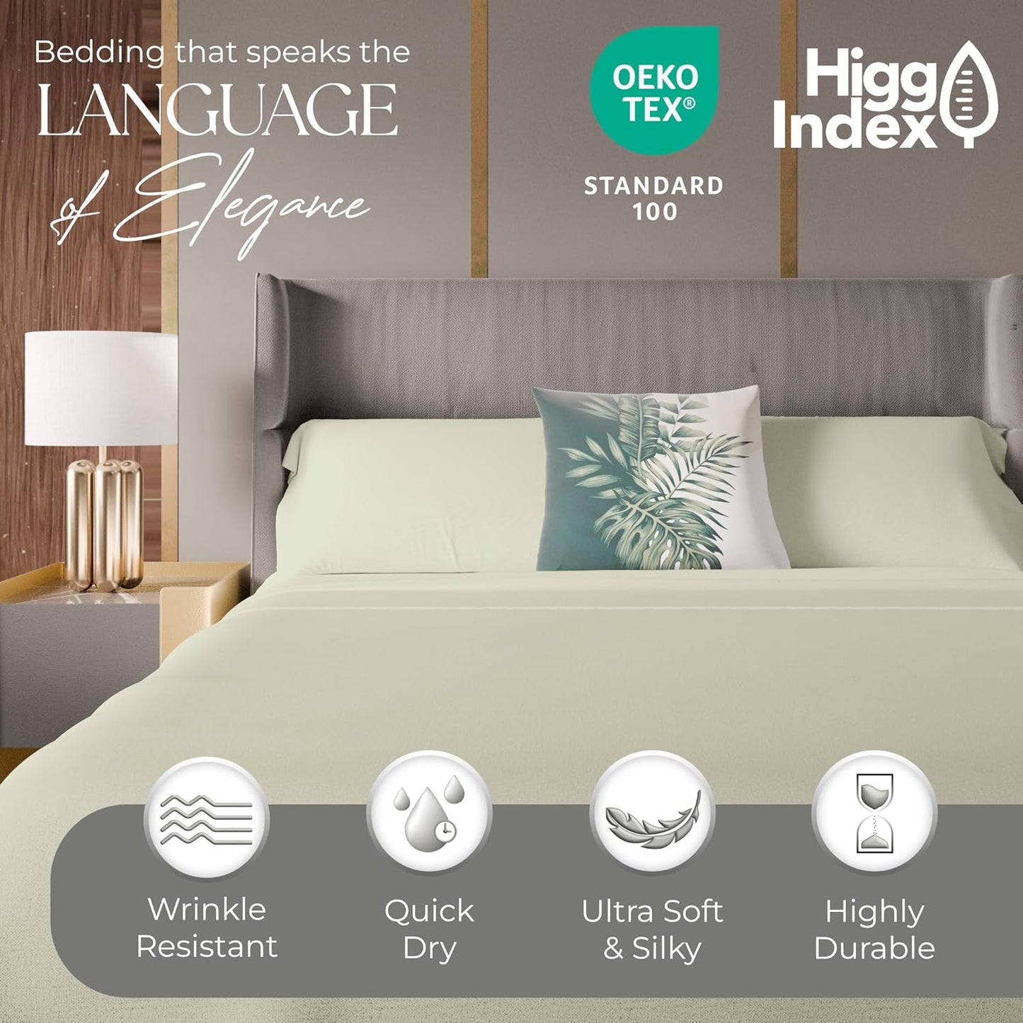 1200 Thread Count Cotton Rich Full Oatmeal Sheets Set, Ultra Soft & Silky Luxury Sateen Bed Sheets, Moisture Wicking & Wrinkle Resistant (1 Flat Sheet, 1 Fitted Sheet & 2 Pillowcases)