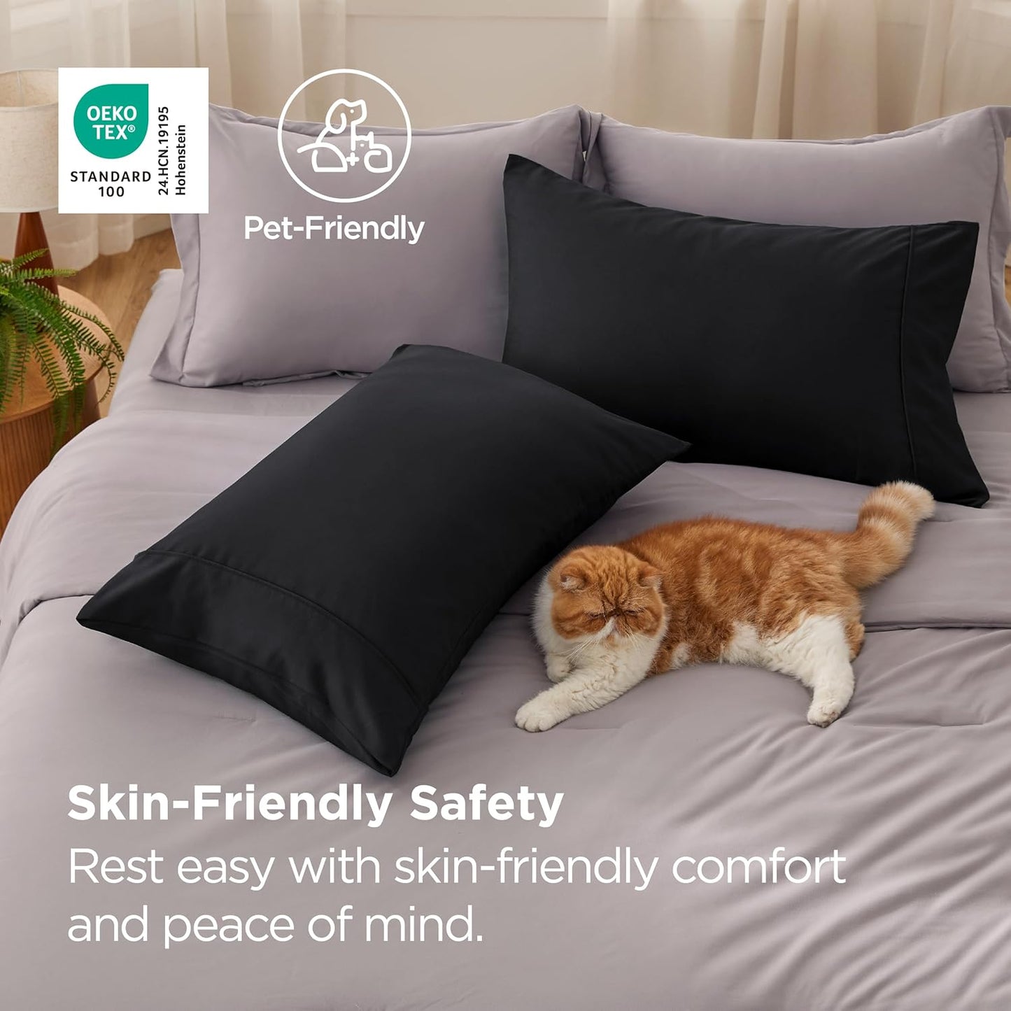 Bedsure Pillow Cases Standard Size Set of 2 - Black Brushed Microfiber Pillowcases, Super Soft Pillowcase, Pillow Case Covers with Envelope Closure, Wrinkle, Fade and Stain Resistant, 20x26 Inches