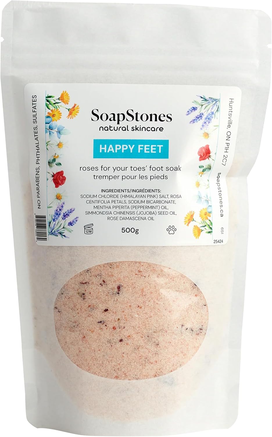 SoapStones Happy Feet Himalayan Foot Soak with Peppermint and Rose Oil, 500g - Detox Foot Bath & Skin Softener – Foot Soaking Salts for Tired, Swollen Feet Treatment & at-Home Spa