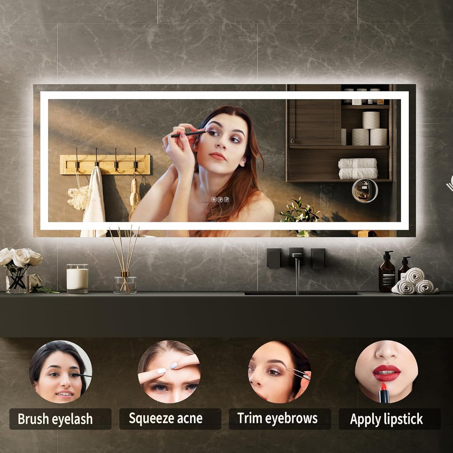 GarveeHome 60x25 LED Bathroom Mirror with Lights, Dimmable, Anti-Fog, Backlit + Front Lit, Smart Bathroom Vanity Mirror for Wall, Memory Function, Shatter-Proof (Horizontal/Vertical)