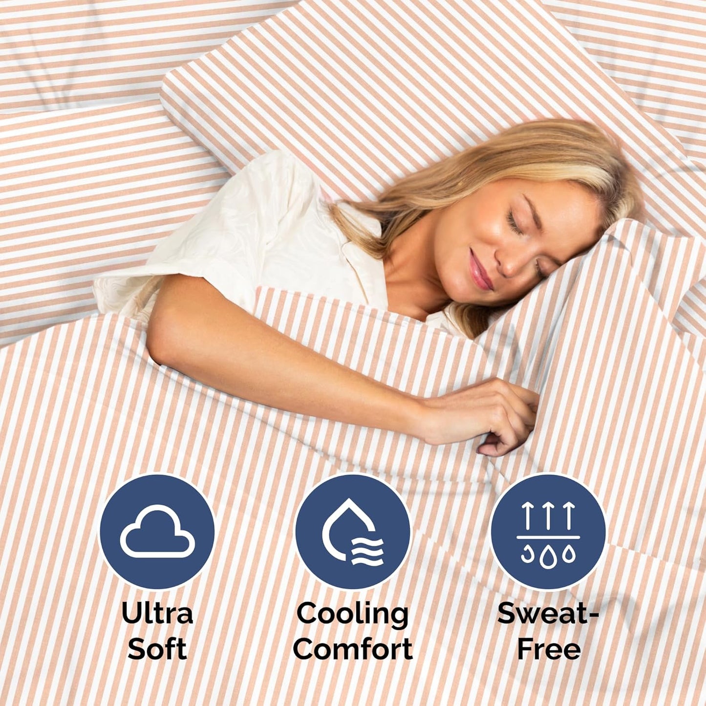 Blush Stripes Oeko-Tex Twin Size 3 Piece Sheet Set - Extra Soft, Breathable & Cooling Luxury Bed Sheets - Deep Pockets, Easy-Fit & Wrinkle-Free
