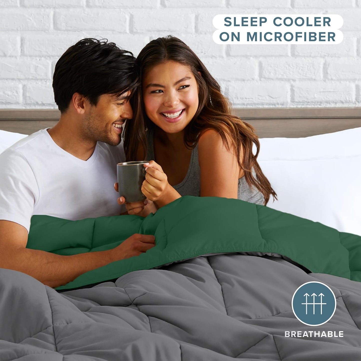 Bare Home Full Comforter - Reversible Colors - Goose Down Alternative - Ultra-Soft - Premium 1800 Series - All Season Warmth - Bedding Comforter (Full, Grey/Forest Green)