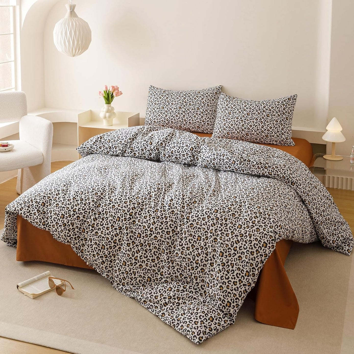Cottonight Leopard Comforter Set Twin Animal Cheetah Print Bedding Set 3 Pieces Leopard Print Comforter Fluffy Soft Bedding Set Kids Teens Twin Comforter with 2 Pillowcases