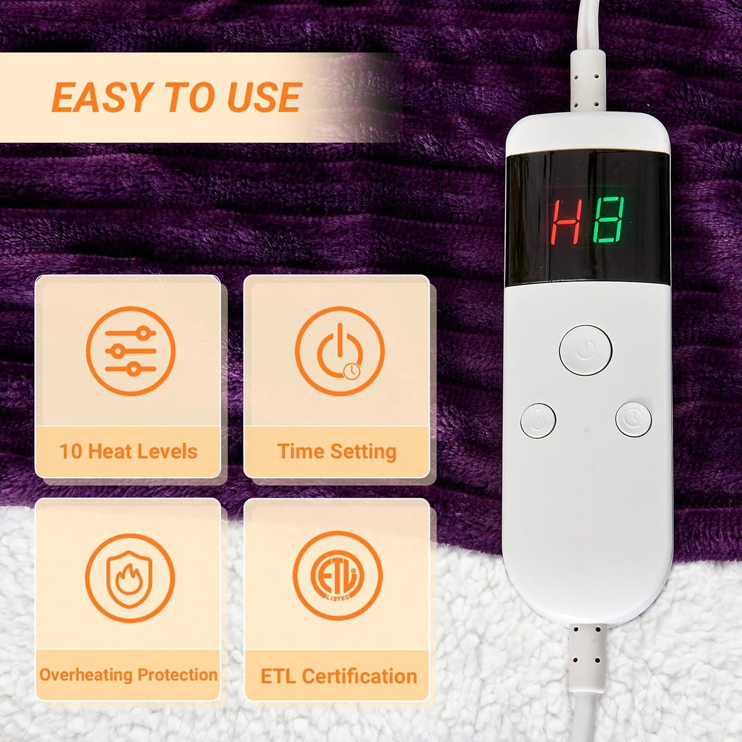 Heated Blanket Electric Twin, Soft Flannel Heating Blanket with 8 Hours Auto Off 10 Fast Heating Levels Machine Washable Sherpa Heated Blanket with Overheating Protection