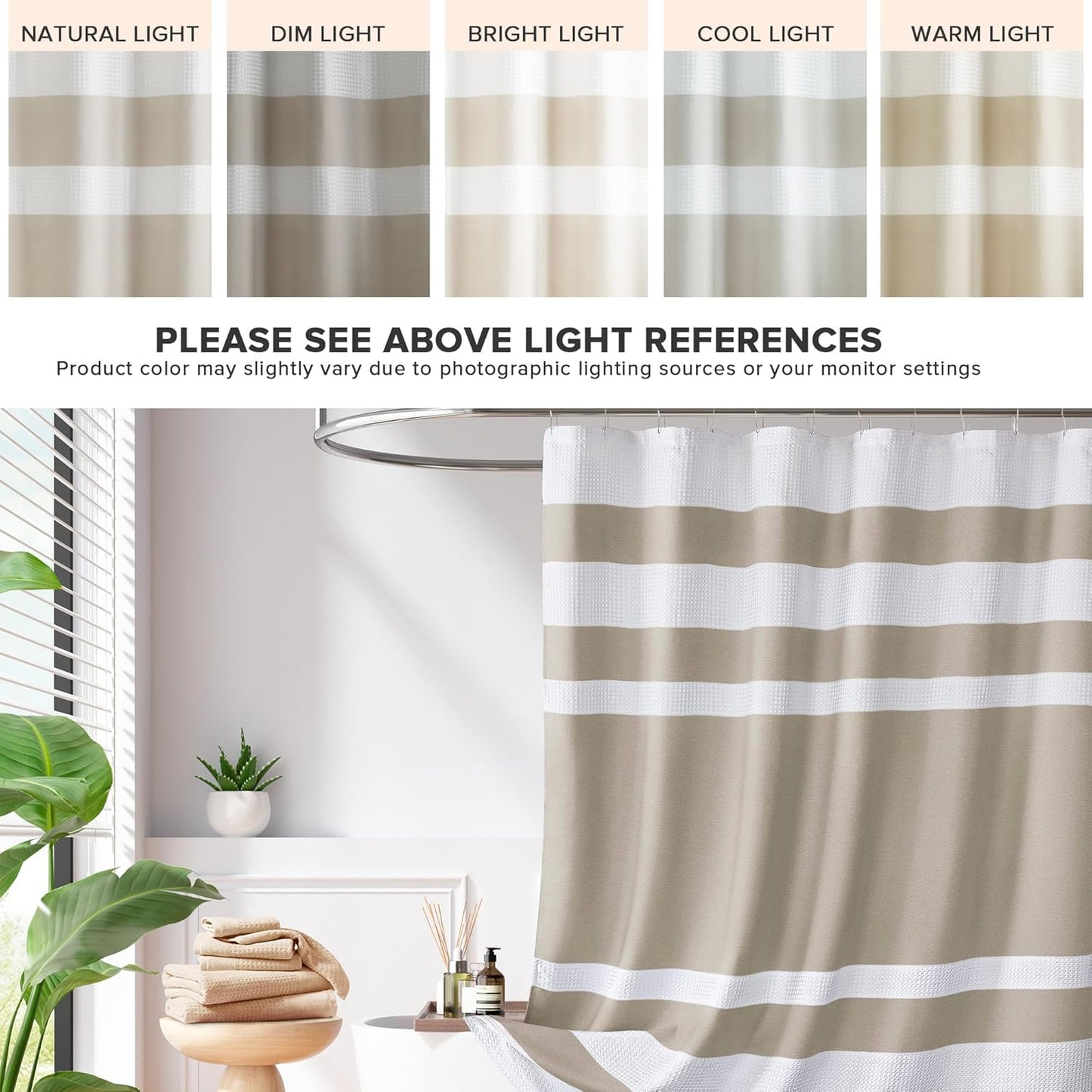 Madison Park Shower Curtain, Waffle Weave, Pieced Design Fabric Shower Curtain with 3M Scotchgard Moisture Management, Premium Spa Quality Modern Shower Curtains for Bathroom, Wide 108"x72" Taupe
