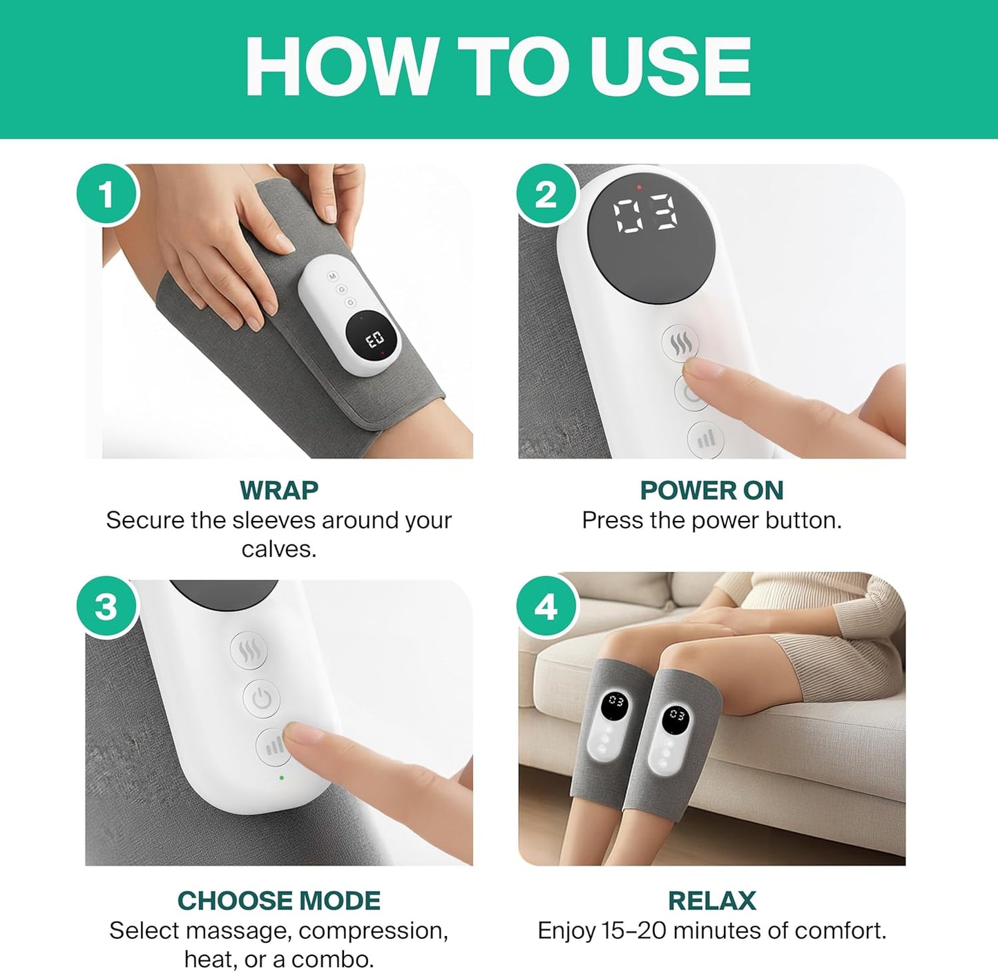 RejuvaFlow 3-in1 Leg Massager – The Official Triple Method Calf Massager – Adjustable Calf Massager for Everyday Comfort & Relaxation - Single Pack