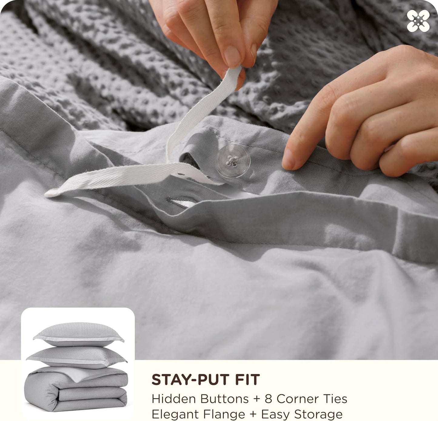 Bedsure Cotton Duvet Cover King - 100% Cotton Waffle Weave Grey Duvet Cover King Size, GentleSoft™ and Breathable Bedding Set for All Season, 3 Pieces, 104"x90"