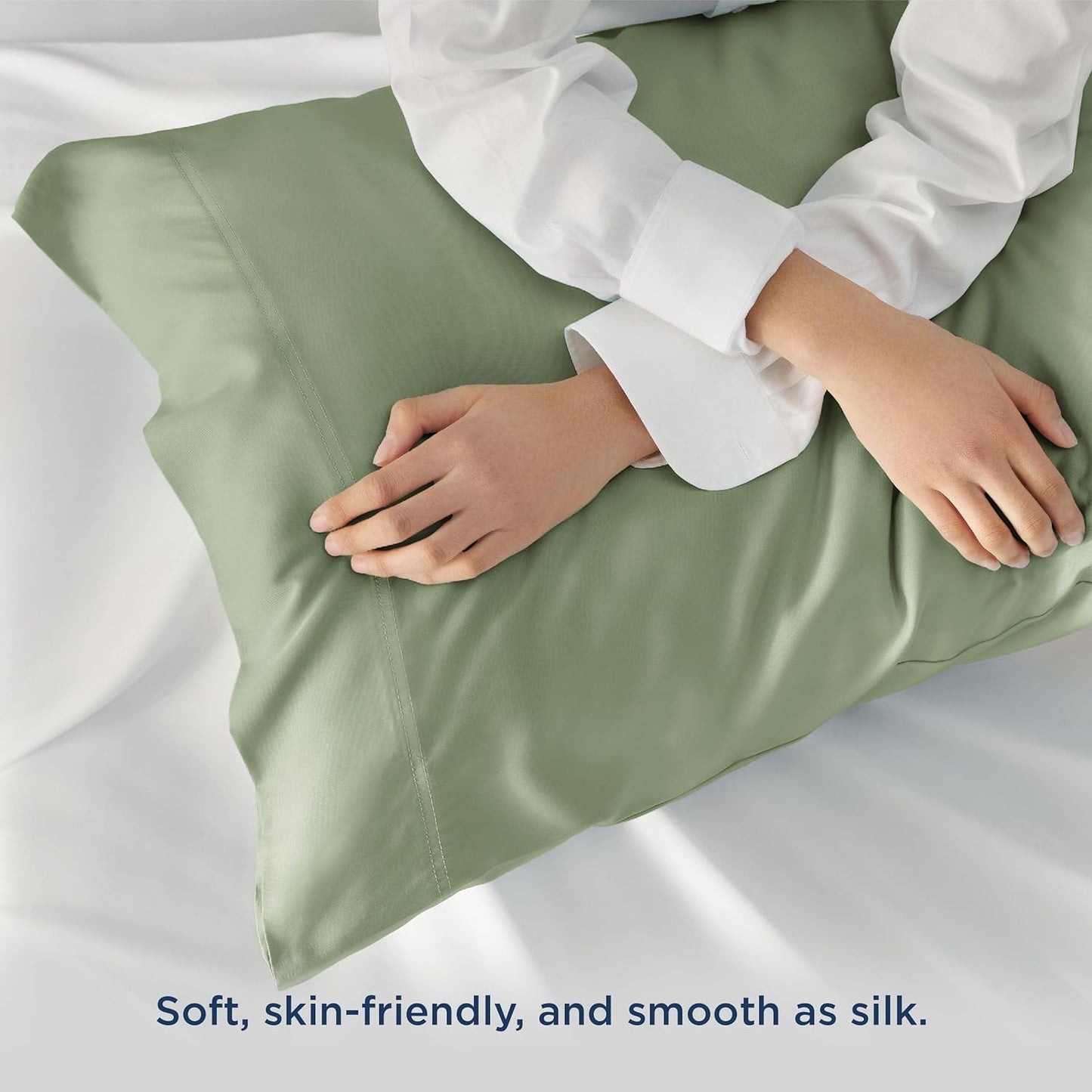 Bedsure Pillow Cases Queen, Cooling Pillow Cases, Rayon Derived from Bamboo Sage Green Pillowcases Queen Size Set of 2, Soft & Breathable Bedding Pillow Covers with Envelope Closure, 20x30 Inches