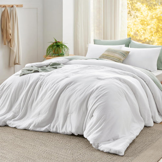 Bedsure Super King Plus Size Comforter Set, White Soft Prewashed Bedding for All Seasons, 3 Pieces GentleSoft™ Bed Set, 1 Lightweight Comforter (128"x120") and 2 Pillowcases (20"x36")