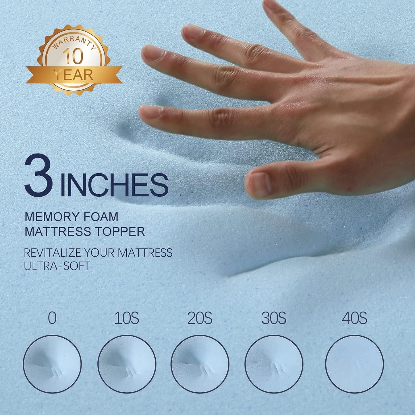 3 Inch Gel Memory Foam Mattress Topper Queen Size High Density Cooling Pad Pressure Relief Bed Topper (with Removable & Washable Bamboo Cover)