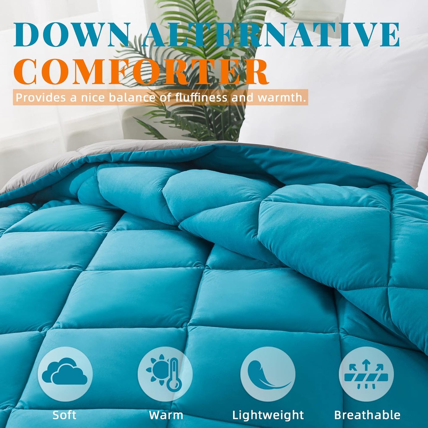 Cosybay Down Alternative Comforter (Algiers Blue/Dark Grey, Twin) - All Season Soft Quilted Twin Size Bed Comforter - Duvet Insert with Corner Tabs - Winter Summer Warm Fluffy, 64x88 inches