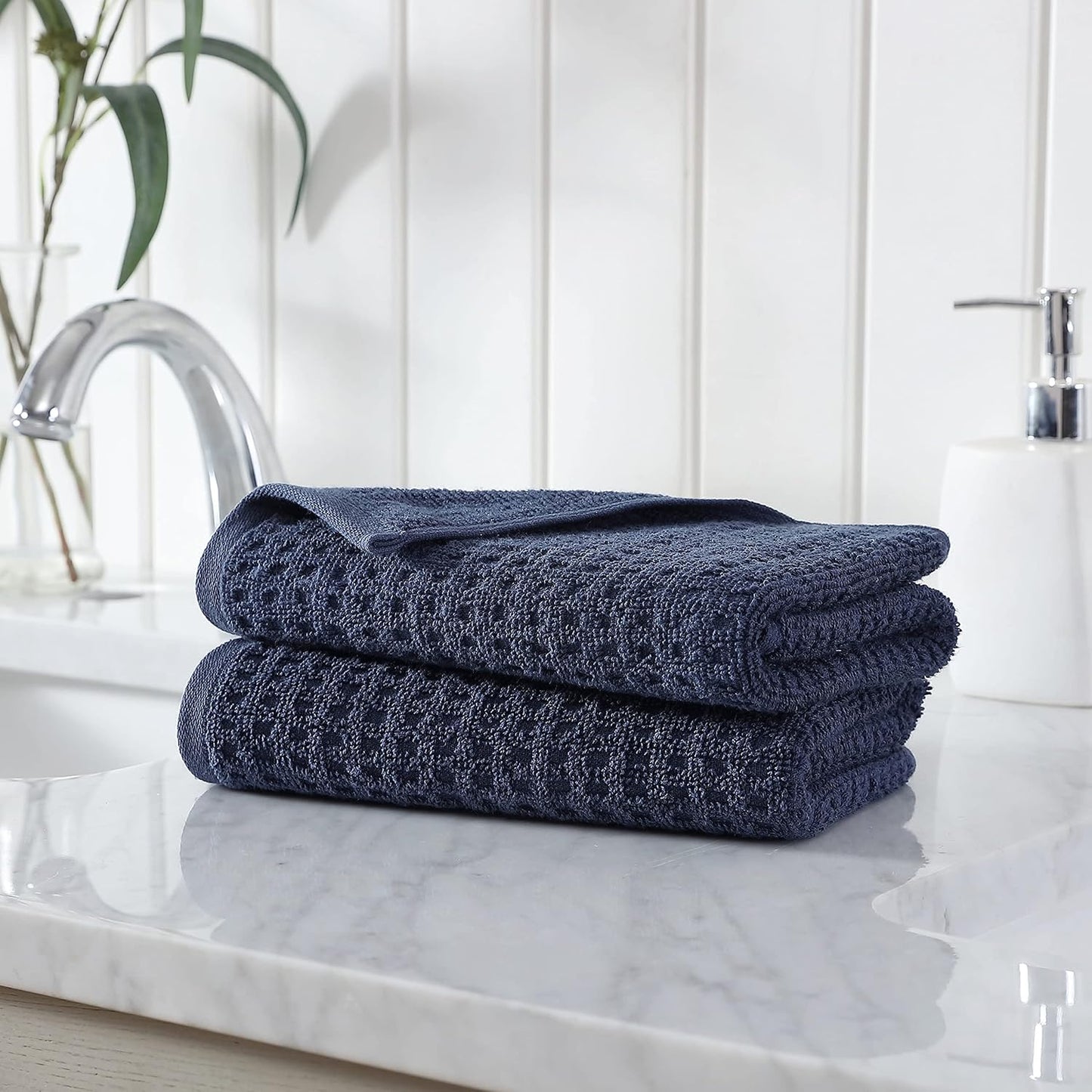 Tommy Bahama- Hand Towel Set, Highly Absorbent Cotton Bathroom Decor, Low Linting & Fade Resistant (Northern Pacific Dark Blue, 2 Piece)