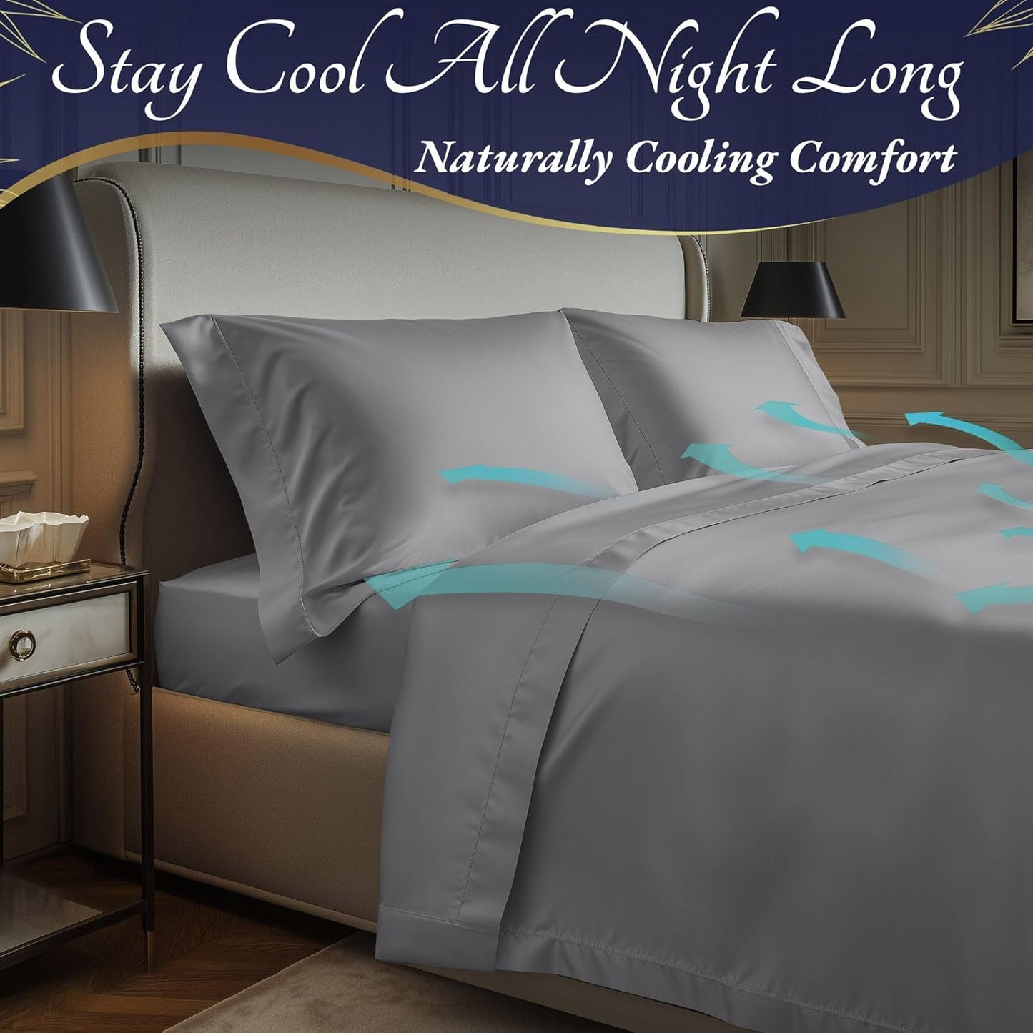 DECOLURE 100% Viscose Derived from Bamboo Sheets Queen Size 4pcs - Ultra Soft & Luxuriously Cooling, 17" Deep Pocket, Double Stitching, Perfect for Hot Sleepers - Queen Bed Sheets (Midgrey)
