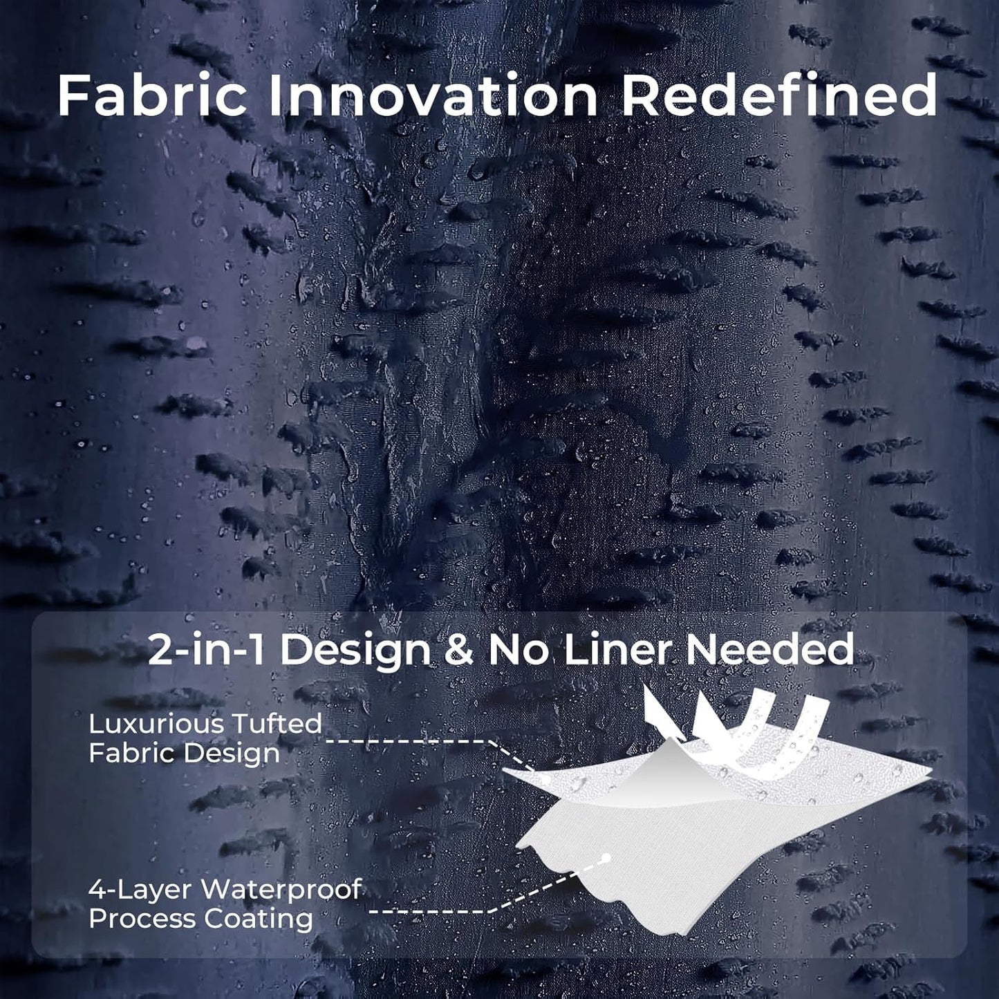 78 Inches Long Boho Tufted Chevron Striped Fabric Shower Curtain Navy Blue 72x78 Tall Minimalist Waterproof Cloth Shower Curtain, Wrinkle Free