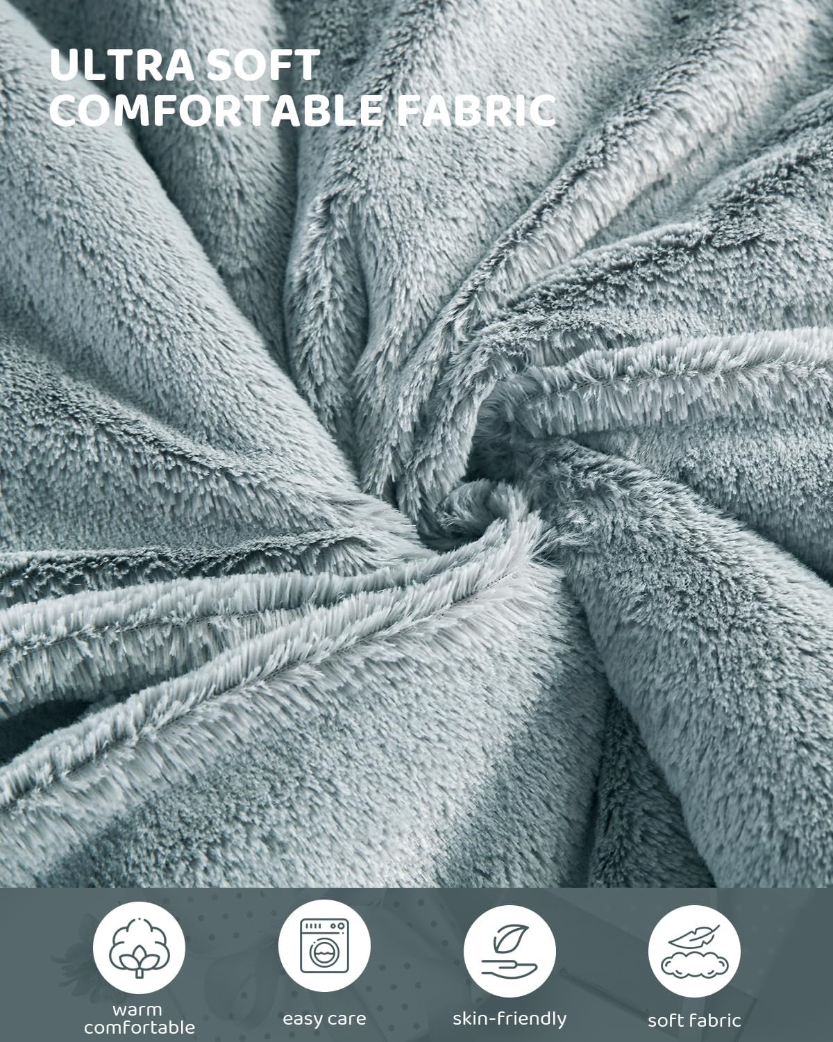 Heated Blanket Throw Size, Electric Throw Blanket, Heated Throw Blanket Electric Faux Fur Heating Blanket with 9 Heating Levels & 1-9 Hours Auto Off, Fast Heat & Overheat Protection, 50" x 60", Gray