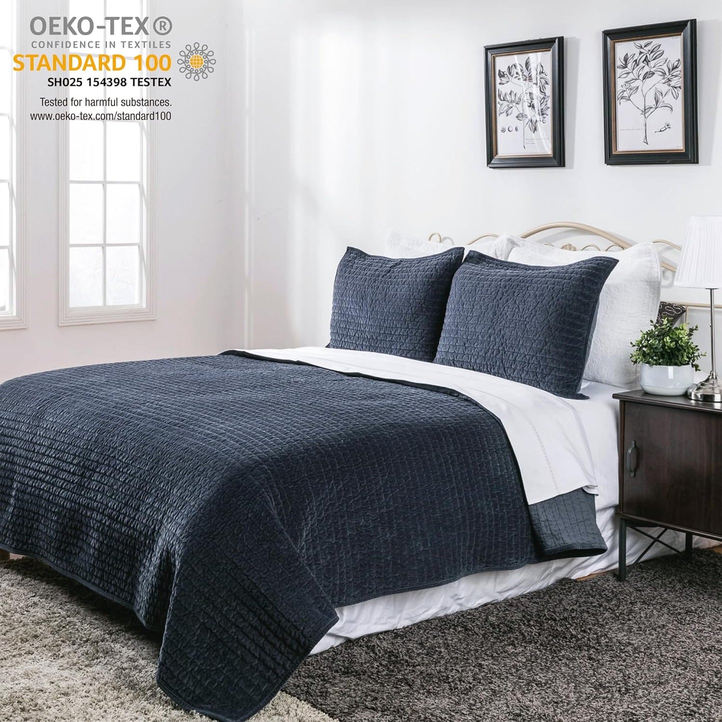 Elegant Life Home Reversible Royal Cotton Velvet Pic-Stitch Bedding Quilt - Queen Quilt - 88" x 92", Dusty Blue