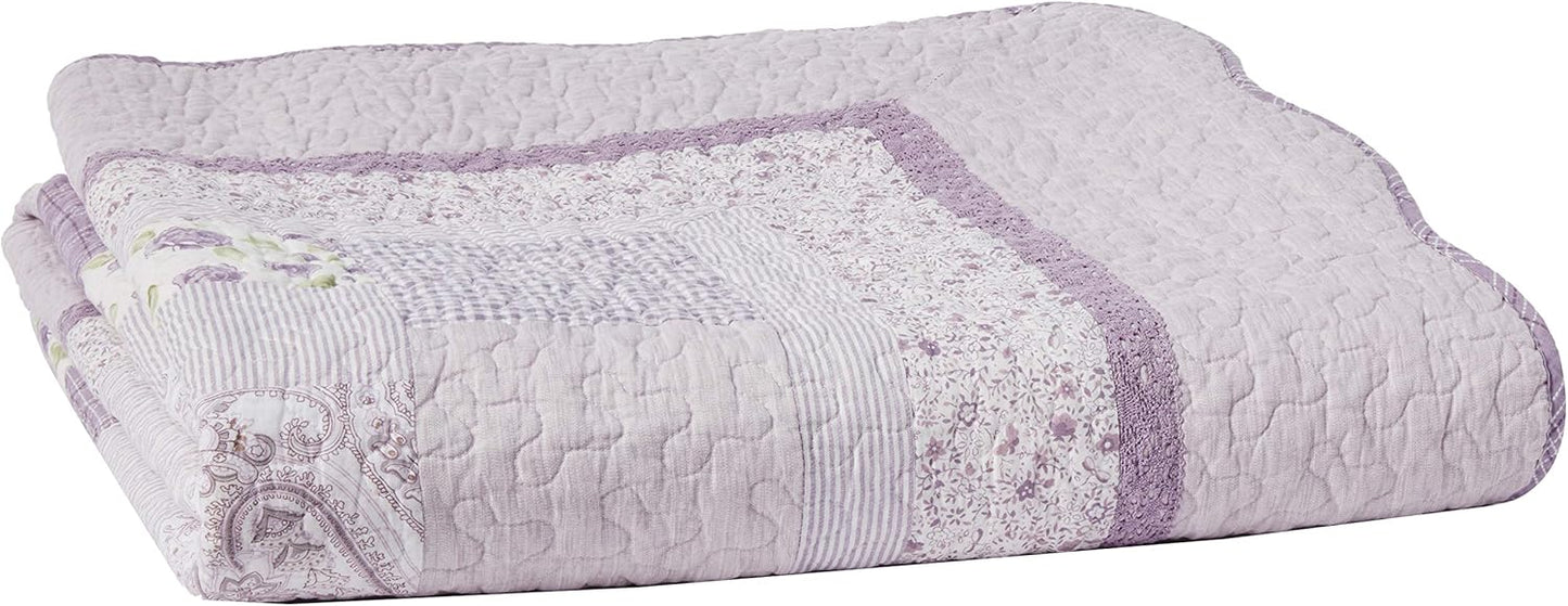 Donna Sharp Full/Queen Quilt - Lavender Rose Cotton Contemporary Quilt with Patchwork Pattern - Fits Queen Size and Full Size Beds - Machine Washable