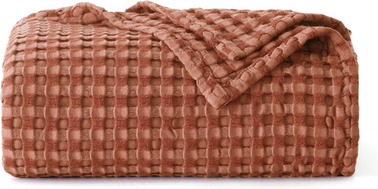 Bedsure Cooling Cotton Waffle Weave Blanket - Lightweight Breathable Blanket of Rayon Derived from Bamboo for Hot Sleepers, Luxury Throws for Bed, Couch and Sofa, Red Orange, 50x70 Inches