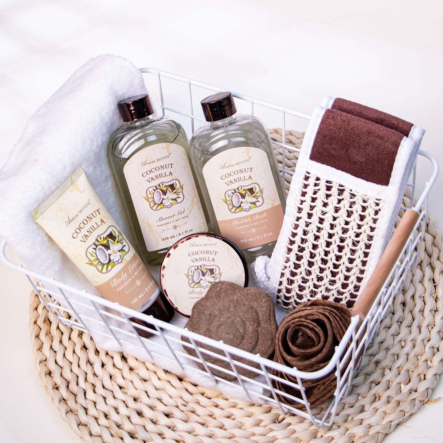 Spa Gift Baskets - Coconut Vanilla Bath Gift Set for Women, Luxury Relaxing Spa Kit with Bath Bombs, Body Lotion and Body Scrub, Birthday Gifts for Women, Christmas Spa Gifts for Mom