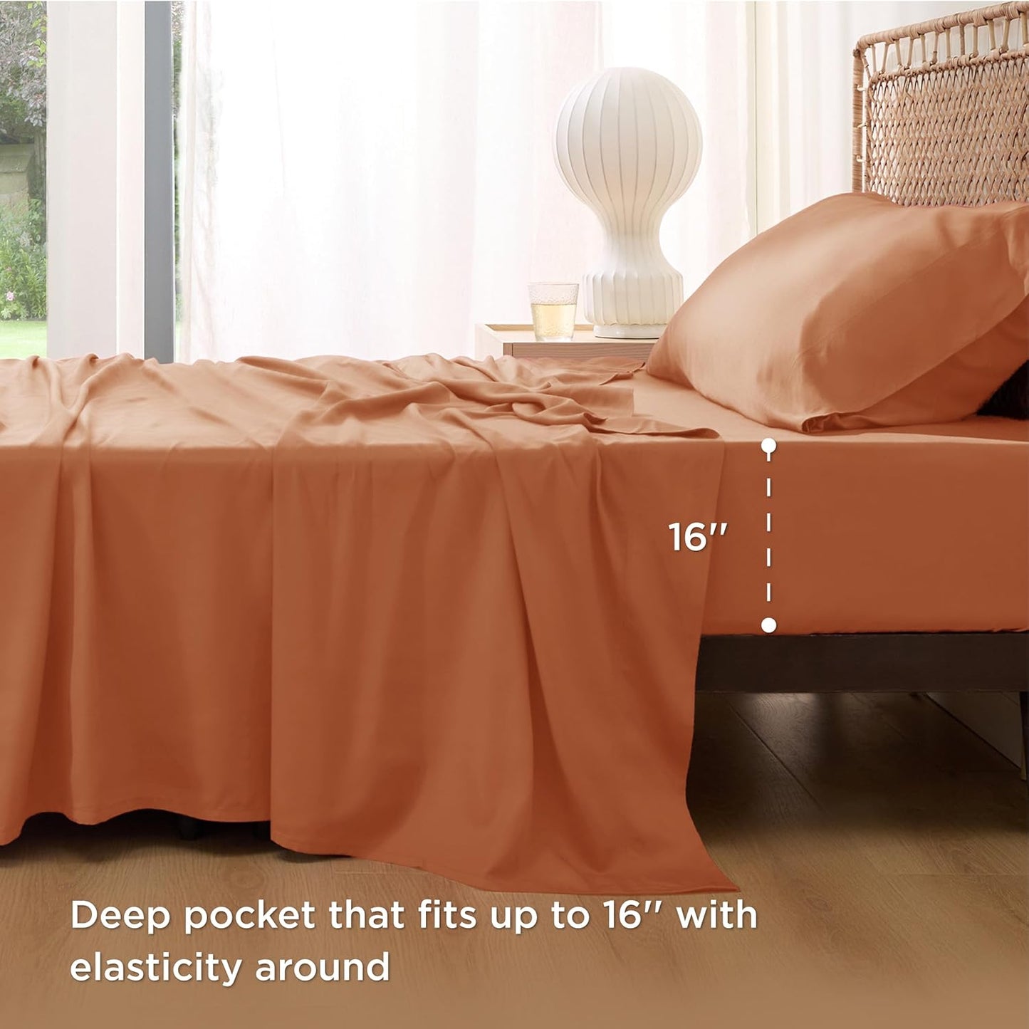 Bedsure Cooling Sheets Twin XL, Rayon Derived from Bamboo, Breathable & Soft Twin XL Sheet Sets, Deep Pocket Up to 16 Inches, Hotel Luxury Silky Dorm Bedding for Hot Sleepers, Burnt Orange