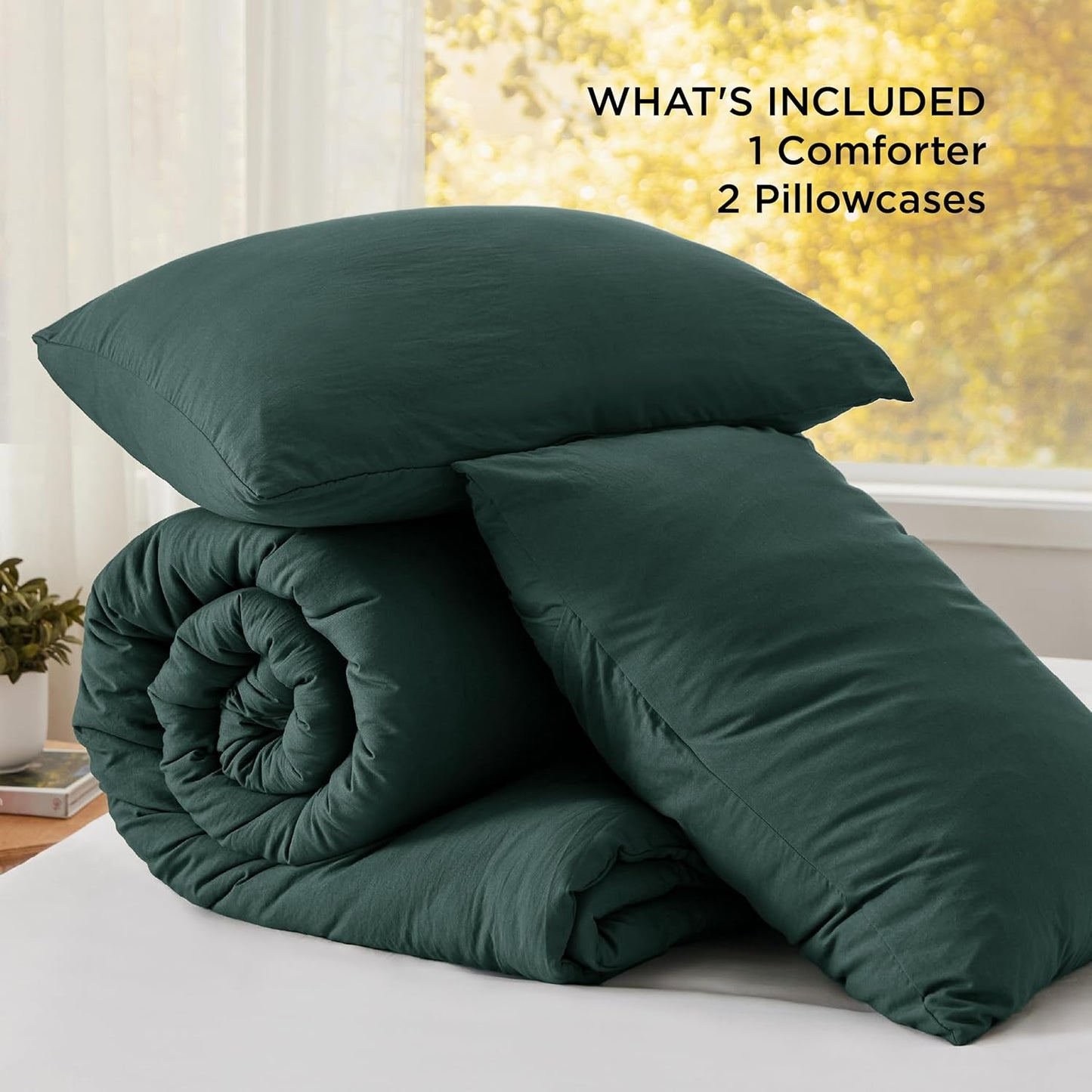 Bedsure King Size Comforter Set, Forest Green Soft Prewashed Bedding for All Seasons, 3 Pieces GentleSoft™ Down Alternative Bed Set, 1 Lightweight Comforter (104"x90") and 2 Pillowcases (20"x36")