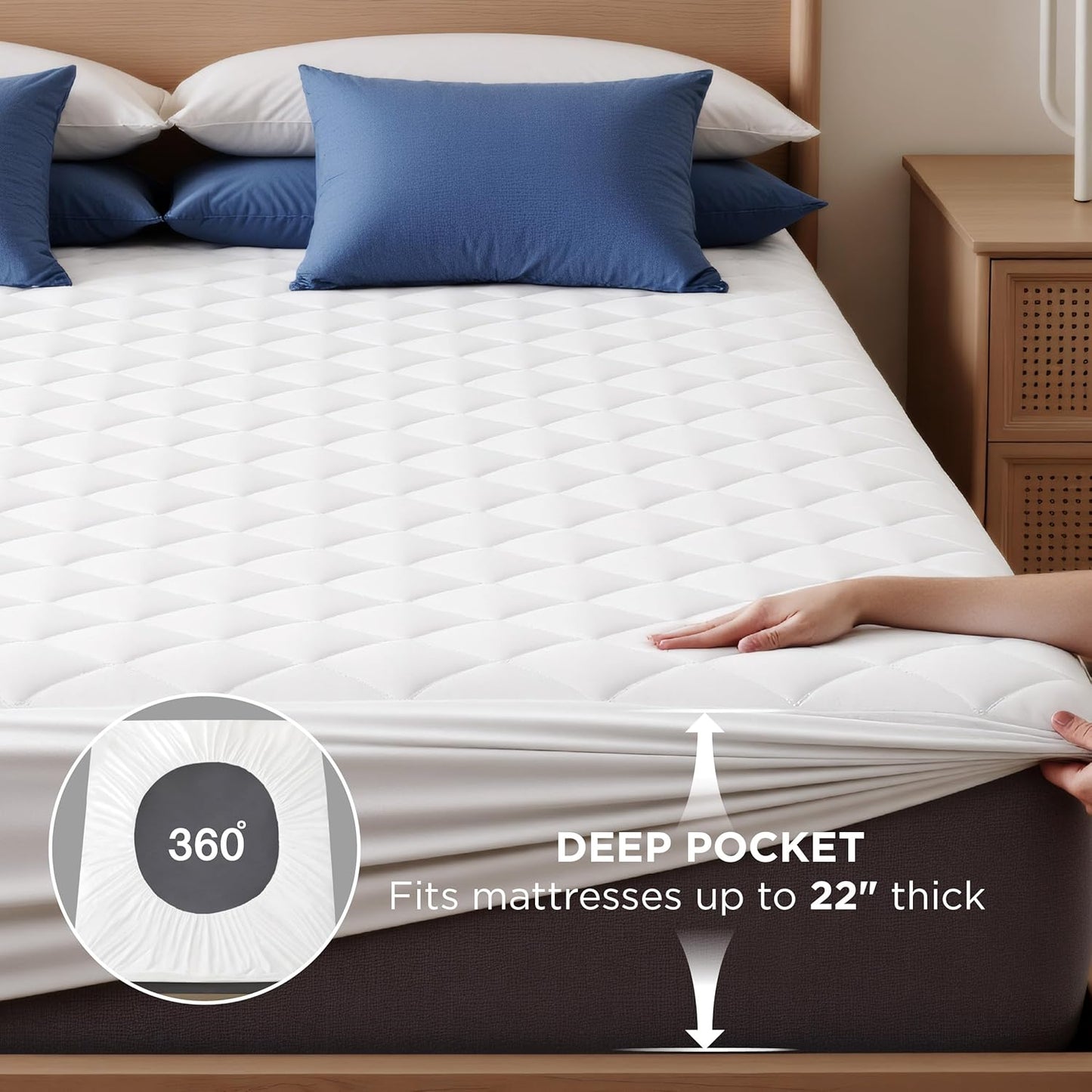 Bedsure Twin Mattress Protector, Quilted Twin Mattress Topper with Deep Pocket up to 22 Inches, Soft Breathable Noiseless Bed Cover, Waterproof Pad Bed for Home, Bedroom, Hotel - White