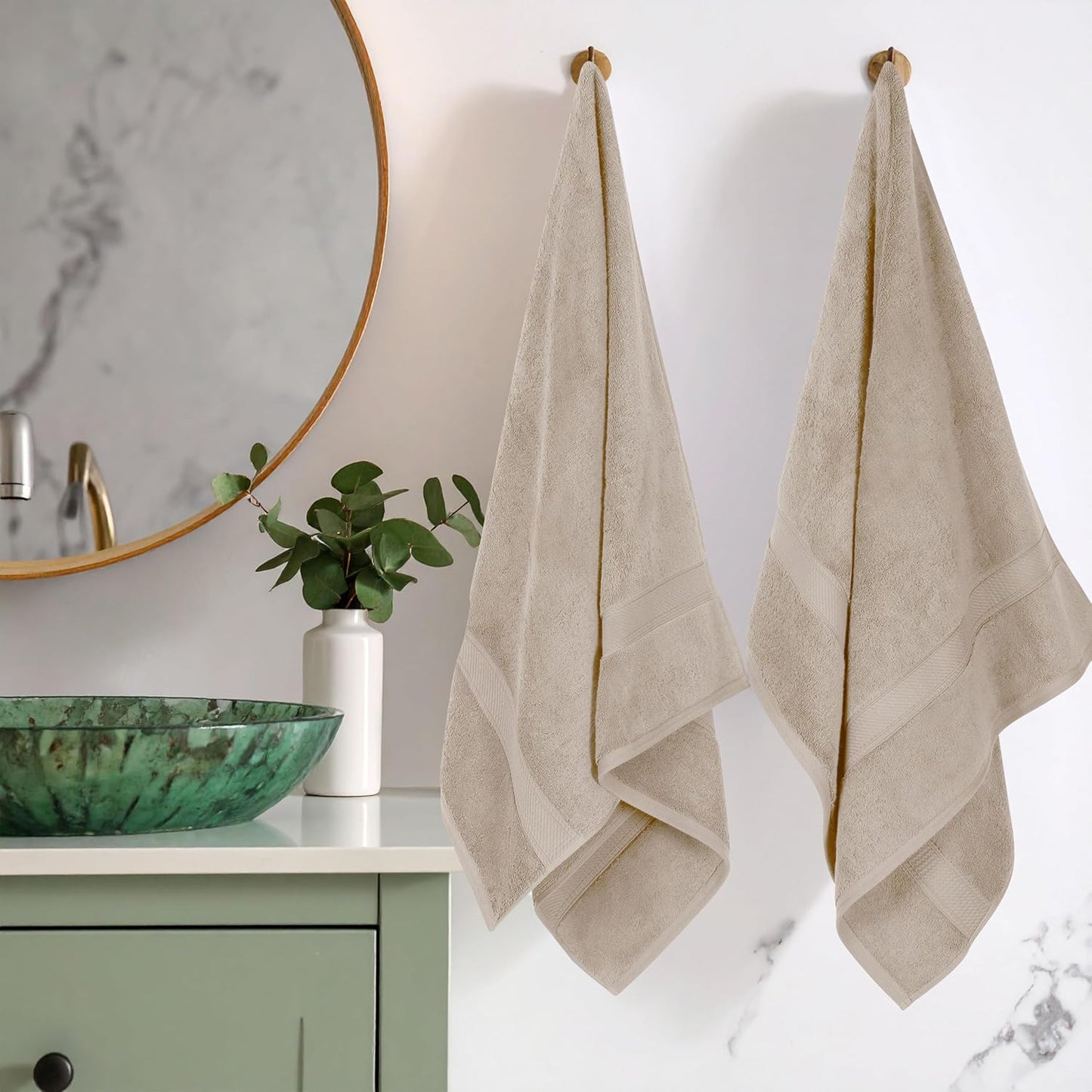 Superior Egyptian Cotton Pile Bath Towel Set of 2, Ultra Soft Luxury Towels, Thick Plush Essentials, Absorbent Heavyweight, Guest Bath, Hotel, Spa, Home Bathroom, Shower Basics, Stone