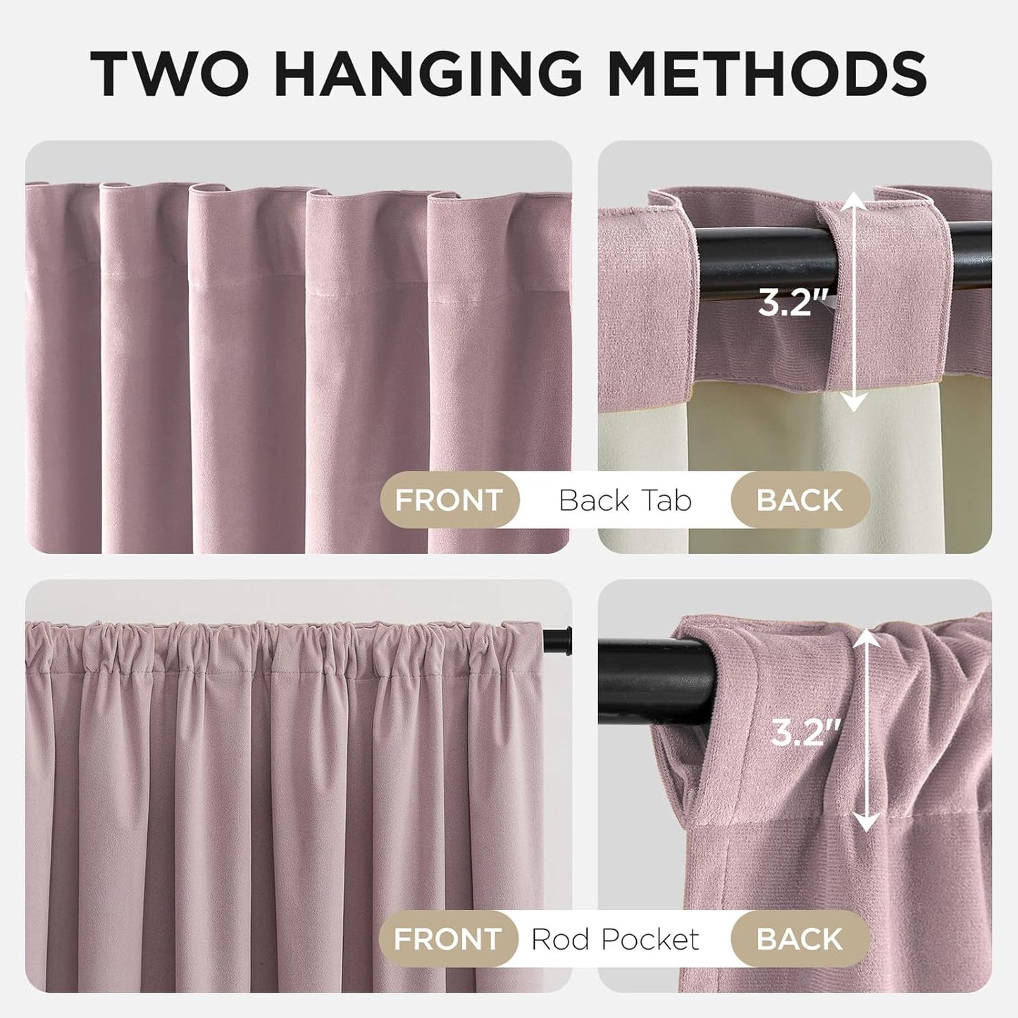 Joydeco Rose Pink 100% Blackout Curtains 84 Inch 2 Panels, Luxury Thermal Pink Velvet Curtains for Bedroom Living Room, Soundproof Blackout Window Drapes, Rod Pocket & Back Tab (52W x 84L)