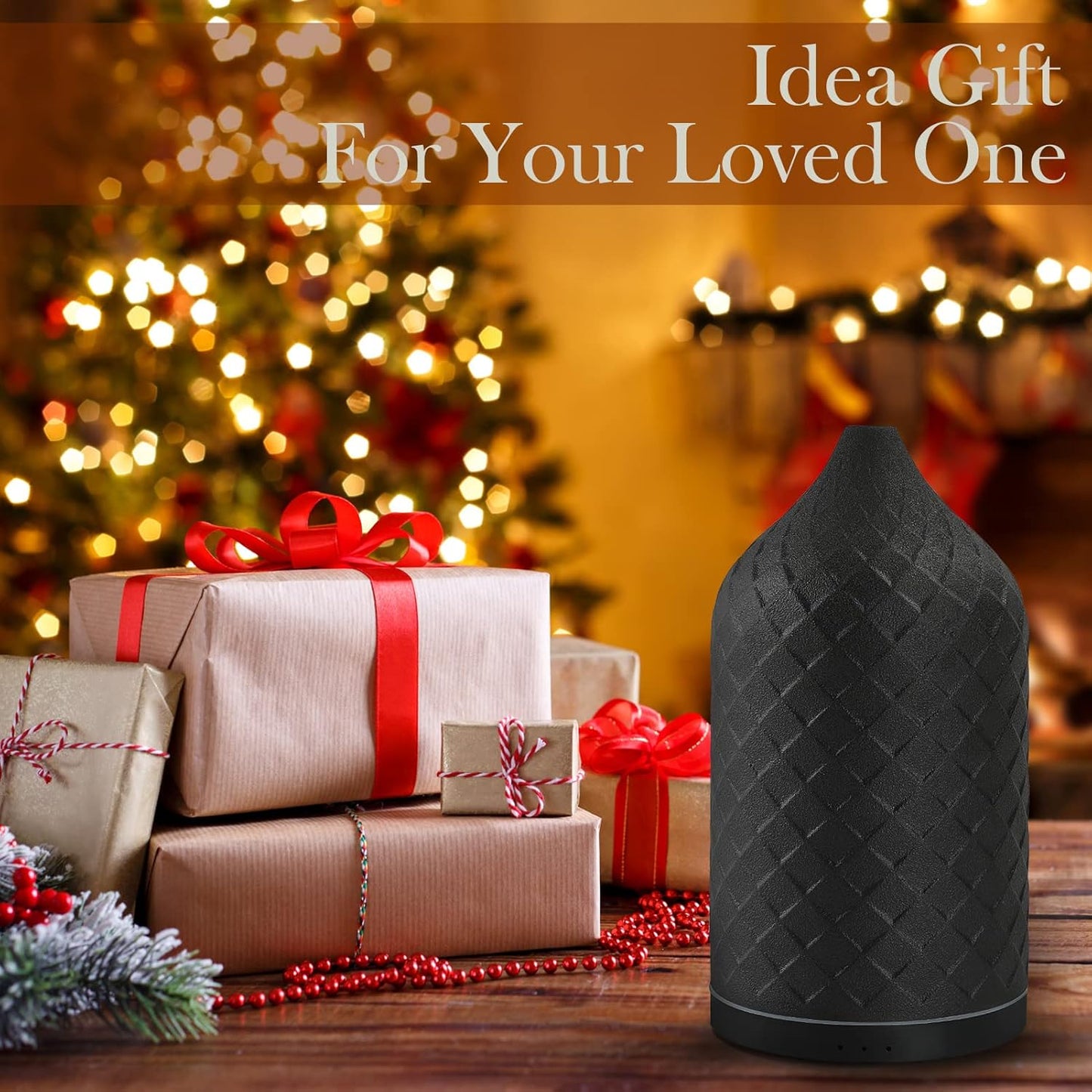 Essential Oil Diffuser for Home, Ceramic Aromatherapy Diffuser for Essential Oils, 120ml Oil Diffuser with Waterless Auto-Off and 7 LED Lights for Large Room Yoga Spa (Black)
