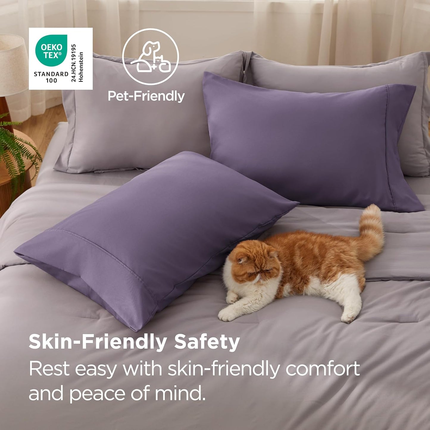 Bedsure King Size Pillow Cases Set of 2 - Grayish Purple Brushed Microfiber Pillowcases 2 Pack, Super Soft Pillow Case Cover with Envelope Closure, Wrinkle, Fade and Stain Resistant, 20x36 Inches