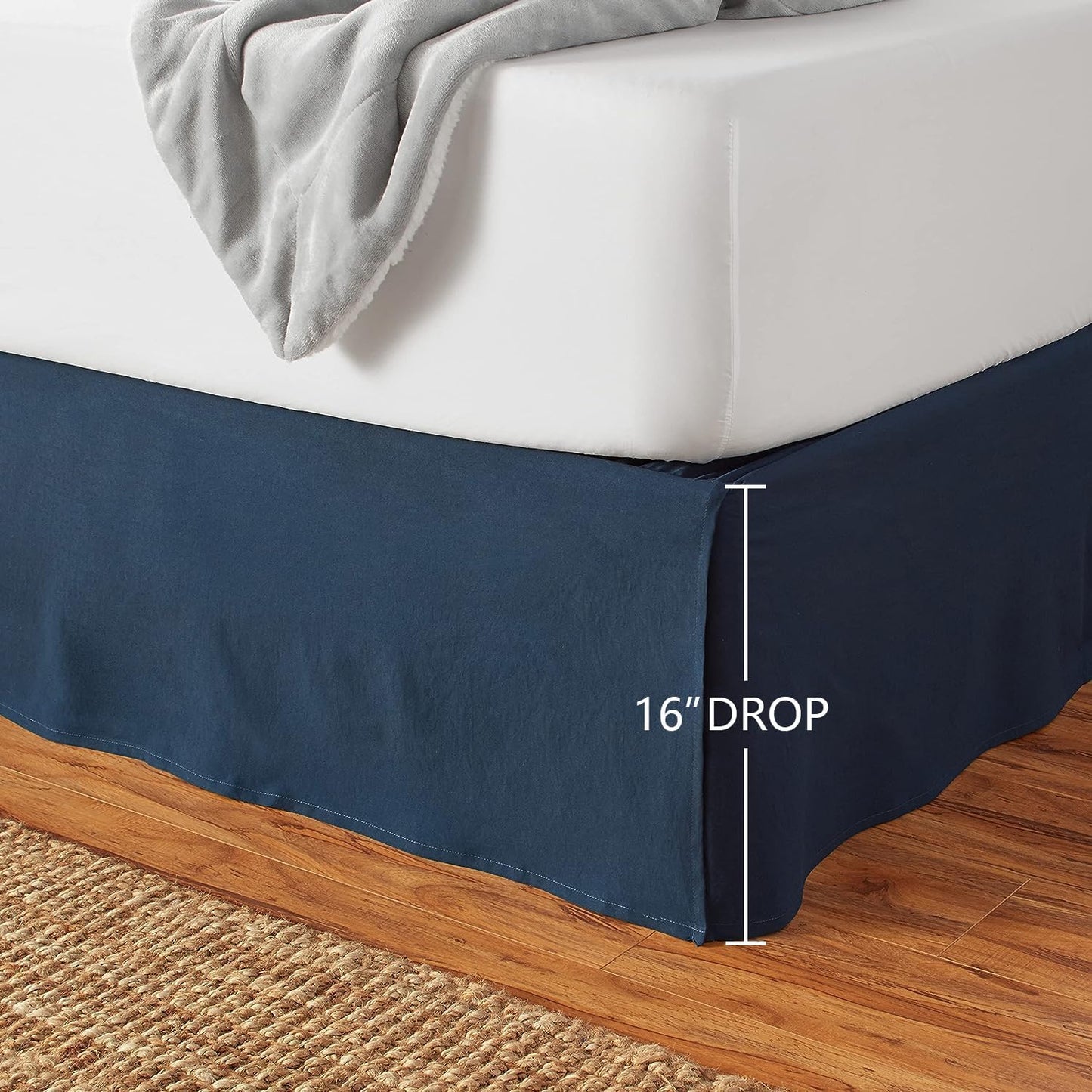 Amazon Basics Lightweight Pleated Bed Skirt, King, Navy Blue, Solid