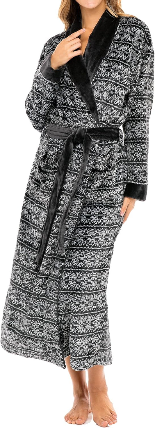 Alexander Del Rossa Plush Robe for Women, Long Fleece Winter Bath Robe, Plus Size
