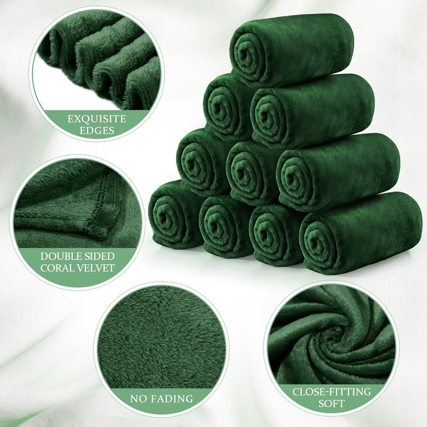 Tinideya 12 Pcs Flannel Fleece Throw Blanket Bulk 50 x 60 Inch Soft Fleece Blanket Warm Throw Blanket Coral Blankets for Couch Sofa Home Wedding Gifts Season (Dark Green)
