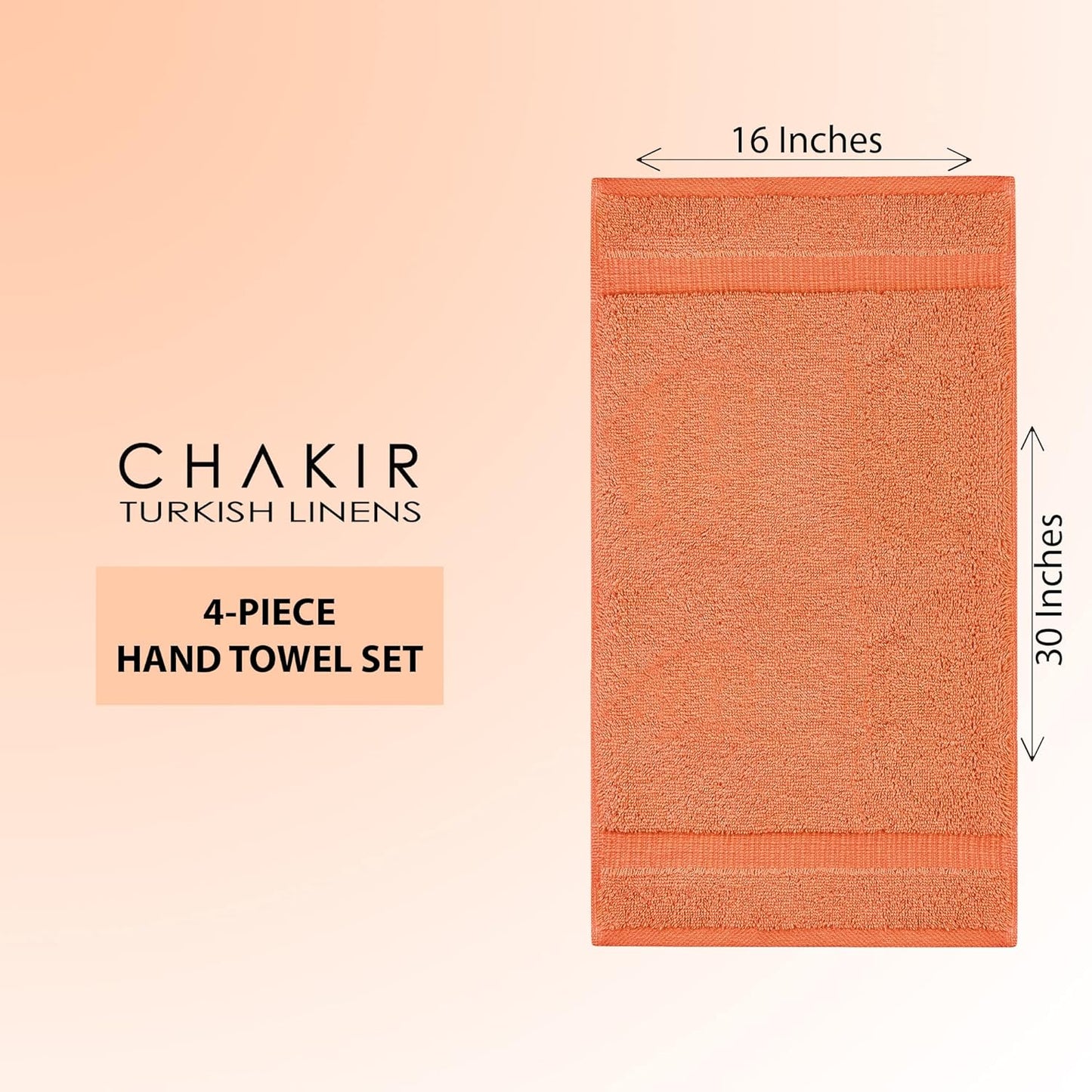 Chakir Turkish Linens 100% Cotton Premium Turkish Towels for Bathroom | 16'' x 30'' (4-Piece Hand Towel, Coral)