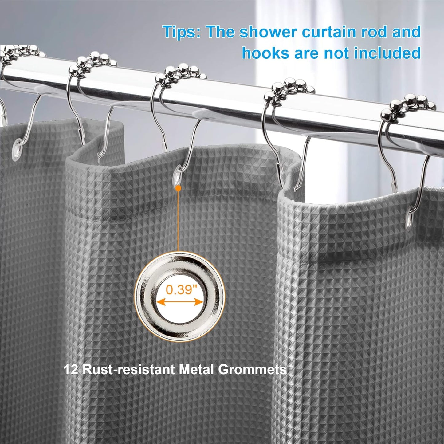 AmazerBath Grey Shower Curtain, Waffle Shower Curtain Gray, Premium Fabric with Waffle Weave, Heavy Duty 240GSM, Hotel Quality Bathroom Shower Curtains, 72 x 72 Inches