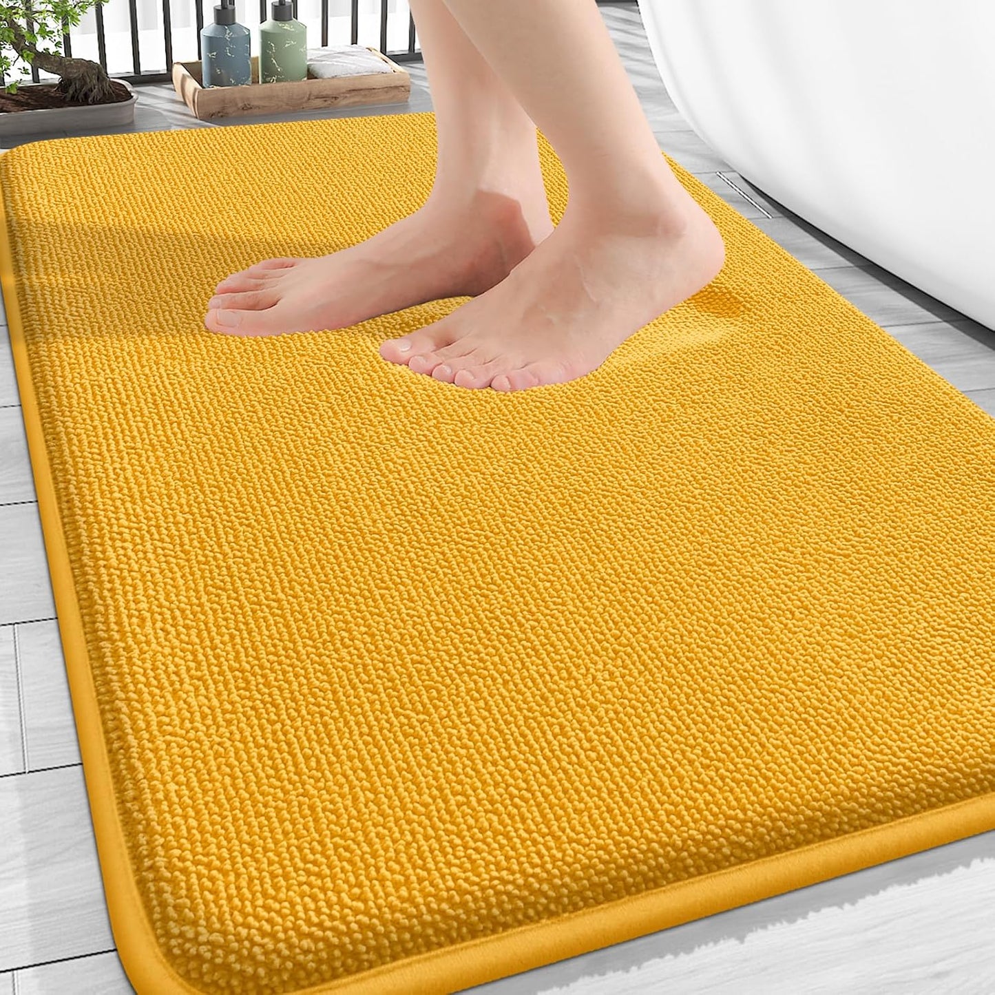 OLANLY Thick Memory Foam Bath Mat Rug 30x20, Extra Soft Absorbent Bathroom Rug, Quick Dry Bath Mats, Non-Slip, Machine Washable Carpet for Floor, Tub and Shower, Home Decor Accessories, Golden Yellow