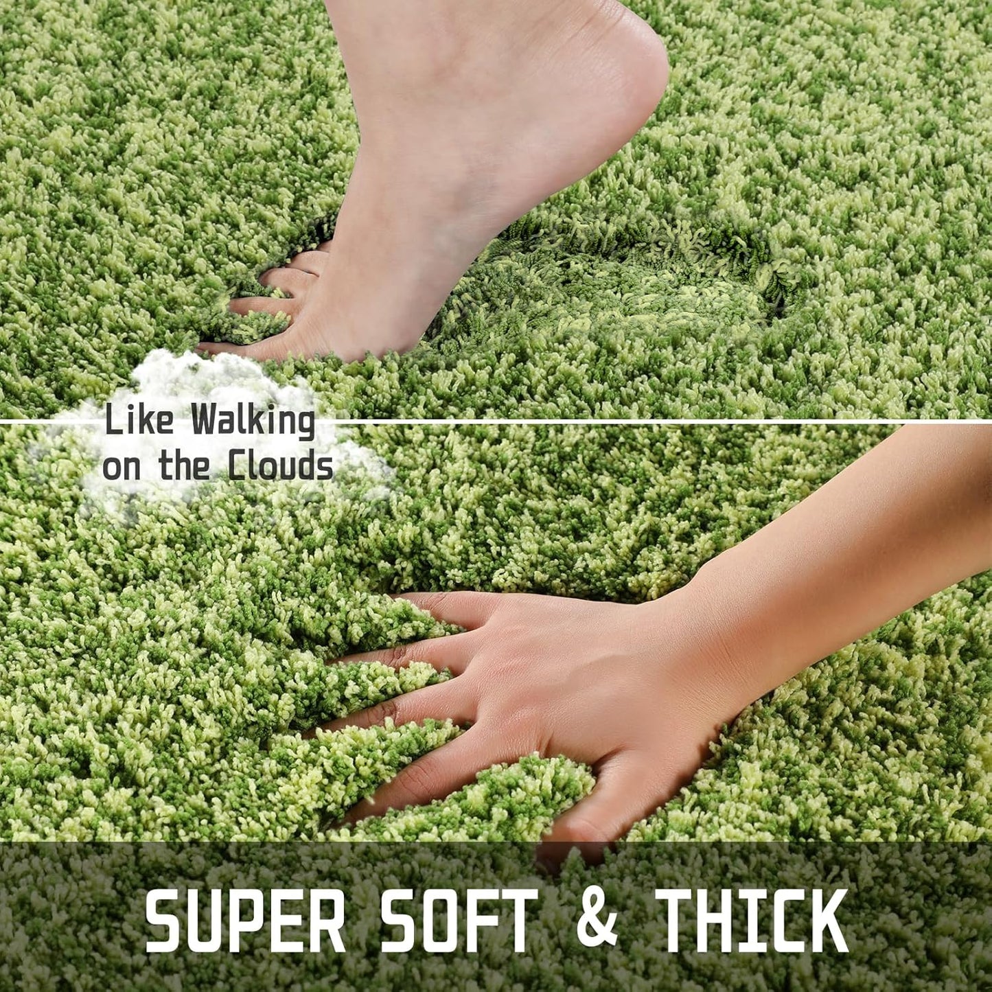 Yimobra Bathroom Rugs Non Slip Washable, Ultra Soft and Water Absorbent Bath Mats, Plush Fluffy Shower Mat Outside, Microfiber Thick Matts for Bathroom Floor/Sink, 24x17, Light Green and Dark Green