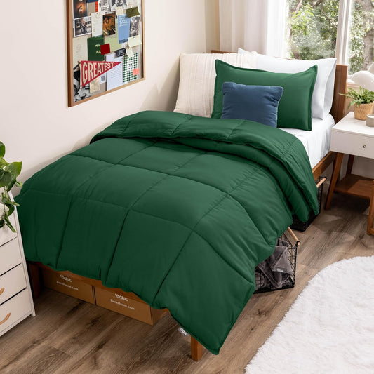 Bare Home Comforter Set - Twin/Twin Extra Long Size - Ultra-Soft - Goose Down Alternative - Premium 1800 Series - All Season Warmth (Twin/Twin XL, Forest Green)
