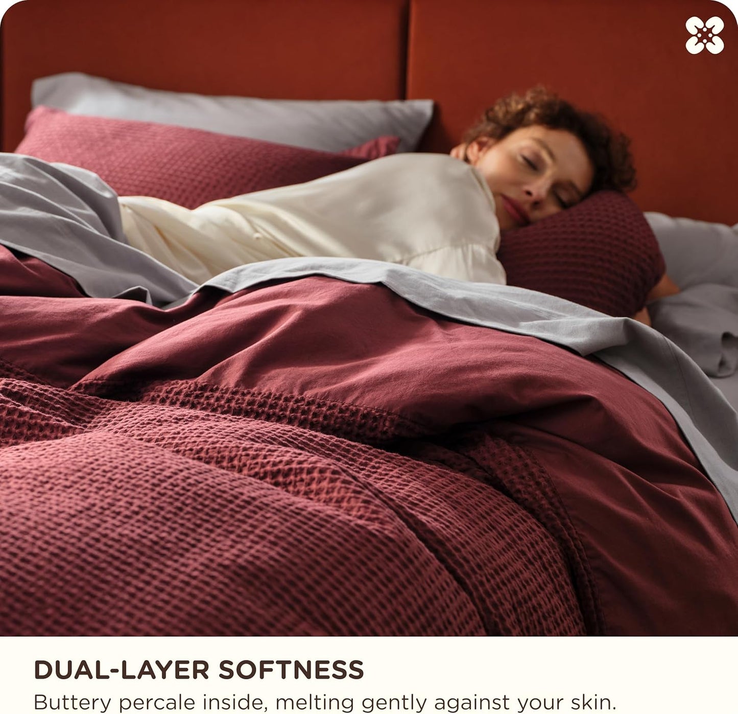 Bedsure Cotton Duvet Cover King - 100% Cotton Waffle Weave Maroon Red Duvet Cover King Size, GentleSoft™ and Breathable Bedding Set for All Season, 3 Pieces, 104"x90"