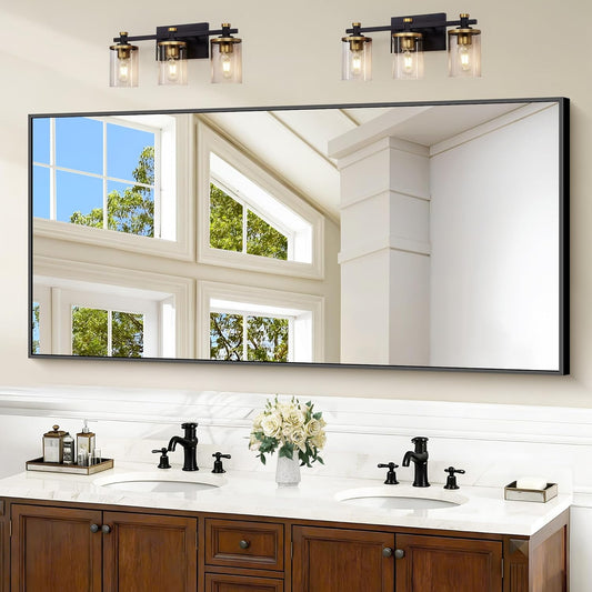 Black Bathroom Mirror for Wall, 60x30 Inch Rectangle Mirrors with Metal Frame, Modern Vanity Wall Mirror Decor for Bathroom Living Room, Entryway Hangs Horizontal or Vertical