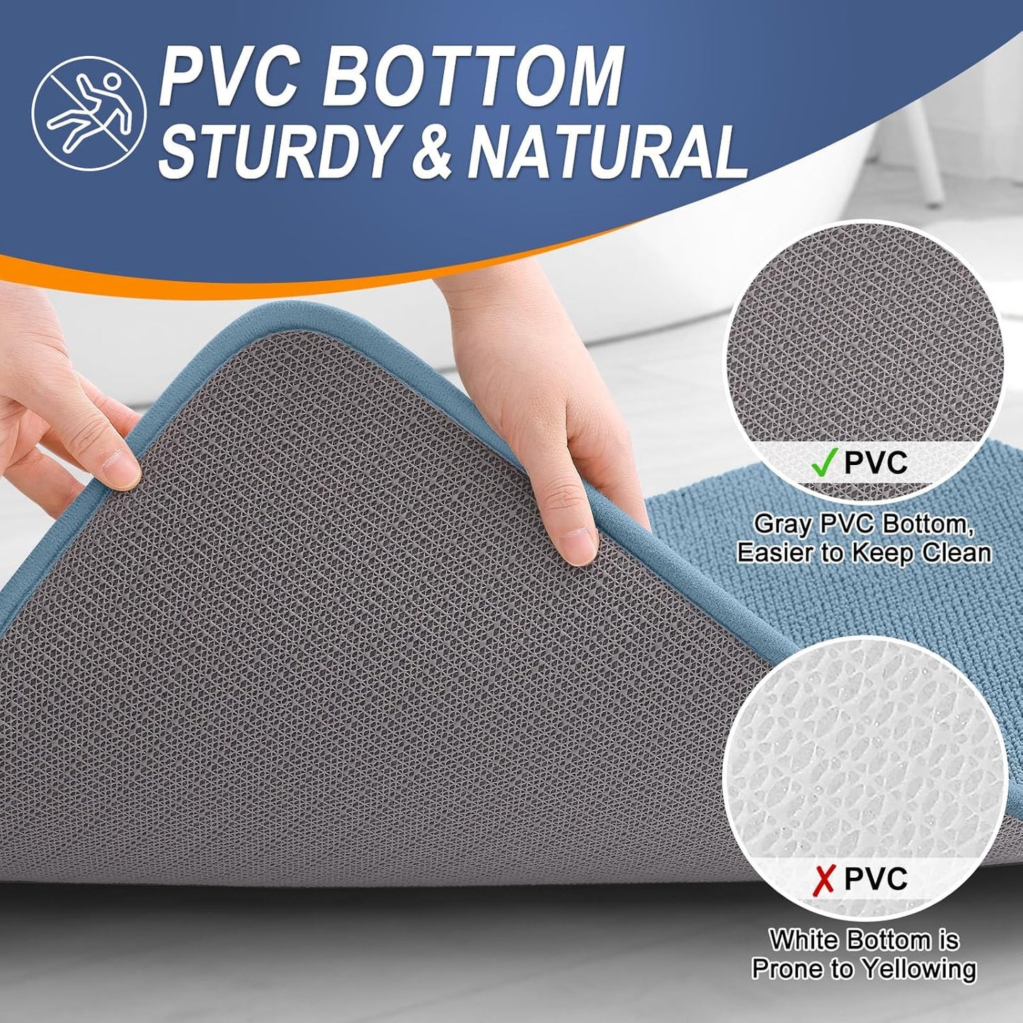 OLANLY Thick Memory Foam Bath Mat Rug 47x20, Extra Soft Absorbent Bathroom Rug, Quick Dry Bath Mats, Non-Slip, Machine Washable Carpet for Bathroom, Tub and Shower, Home Decor Accessories, Airy Blue