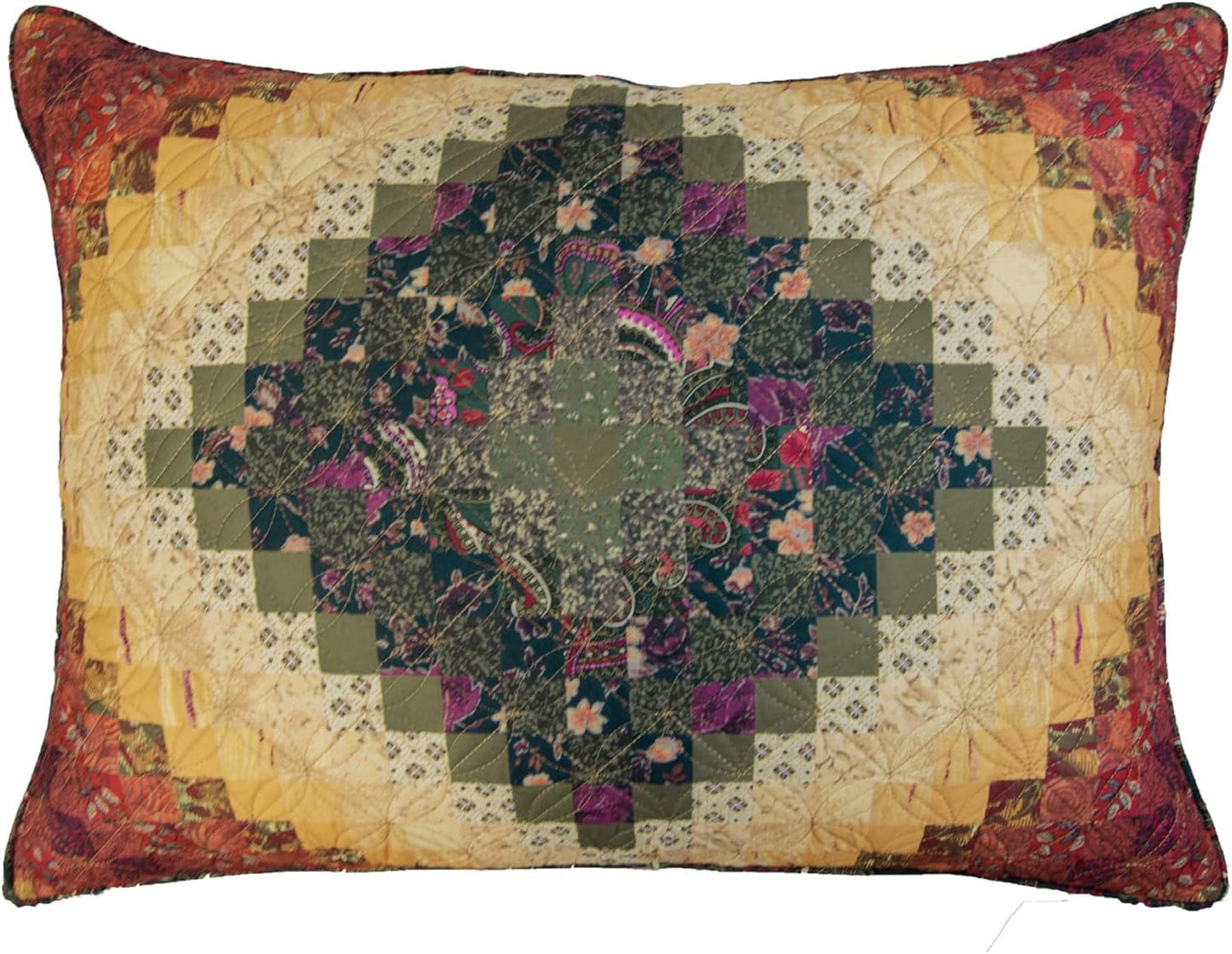 Donna Sharp Contemporary Polyester Quilt with Spice Postage Stamp Design - 3-Piece King Size Quilt Set, Machine Washable, Perfect for Any Decor Theme