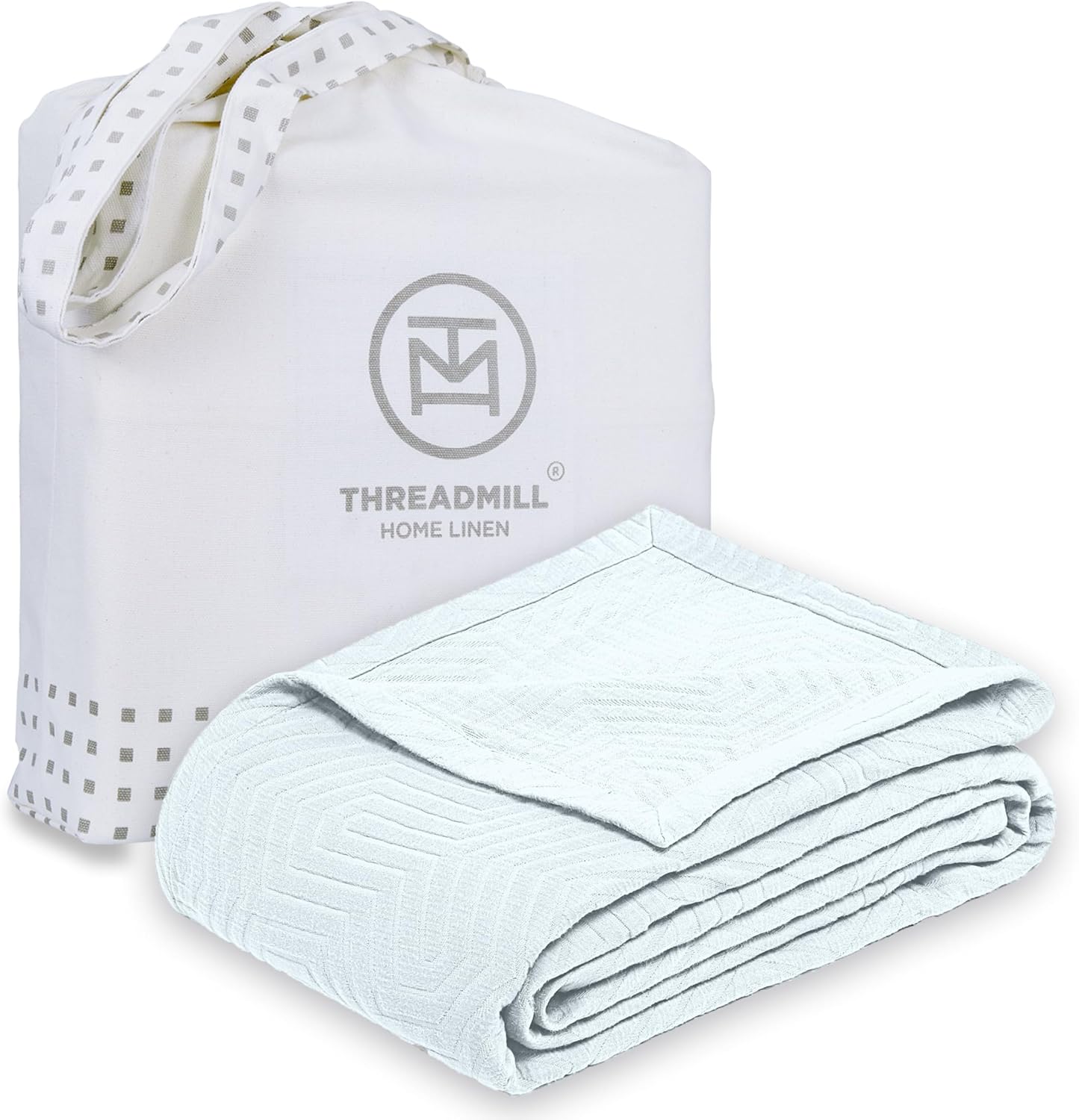 Threadmill Luxury Cotton Blankets for King Size Bed | All-Season Cozy 100% Cotton King Size Blanket | Aster Jacquard Soft & Lightweight Coverlet | Light Blue
