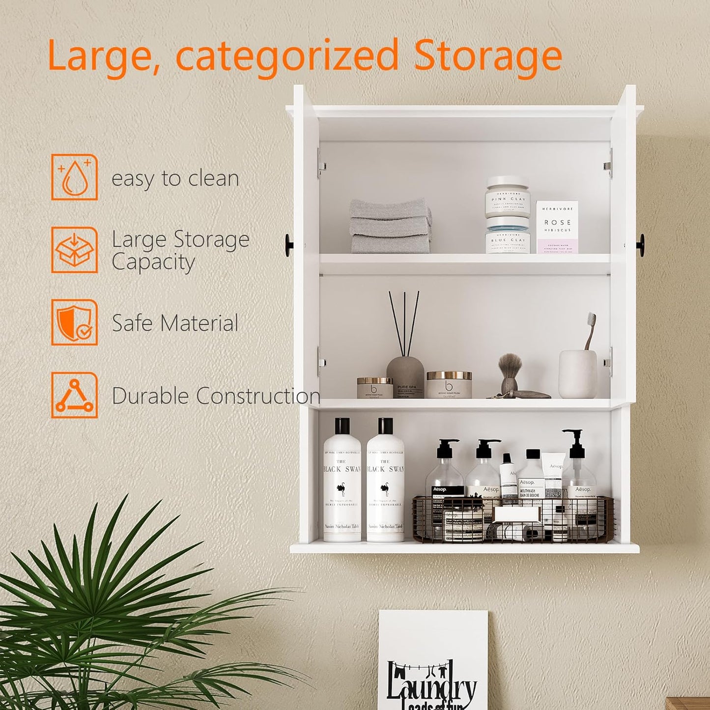 White Medicine Cabinet, 24x30 Inch Bathroom Cabinet Storage with 2 Doors and Adjustable Shelves,Over The Toilet Storage Cabinet, Above Toilet Storage Cabinet for Small Spaces
