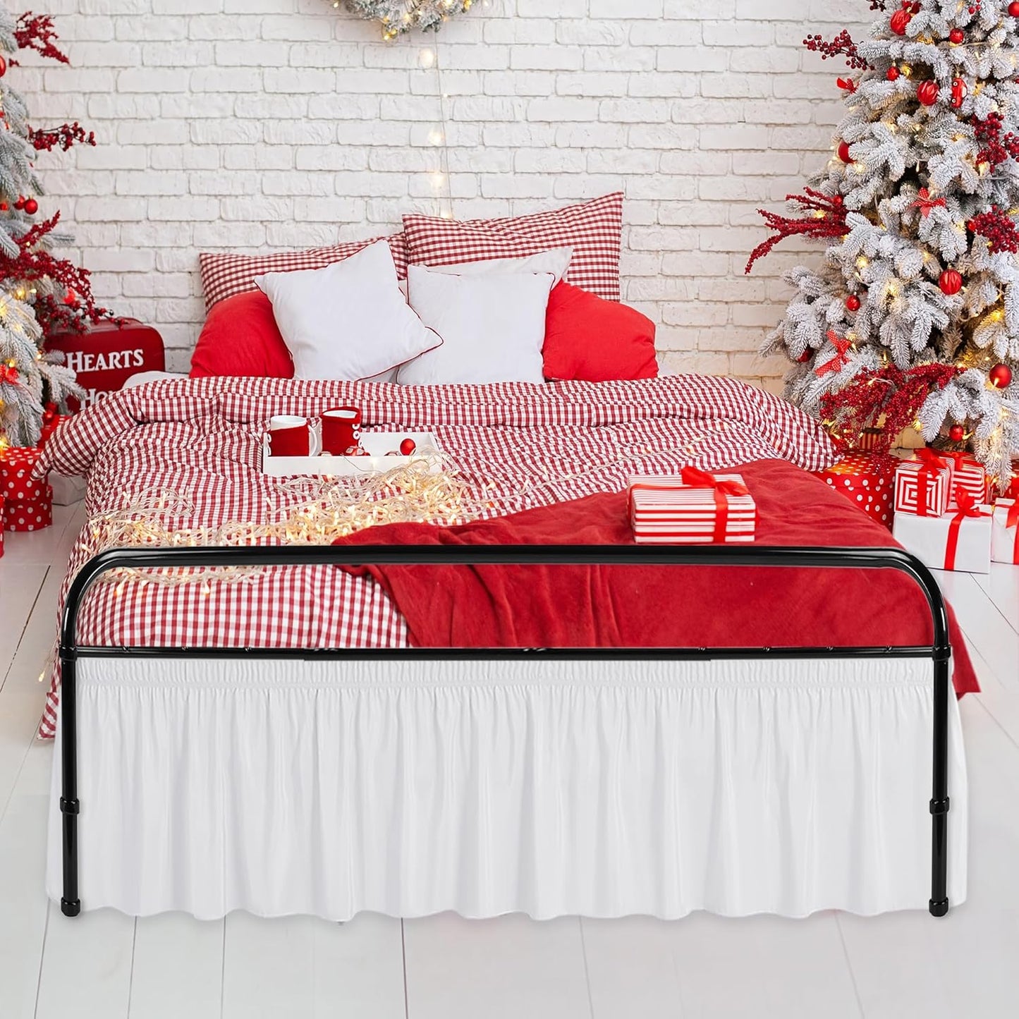 Biscaynebay Wrap Around Bed Skirts with Split Corners for Queen Beds 12" Drop, White Adjustable Elastic Dust Ruffles Easy Fit Wrinkle & Fade Resistant Silky Luxurious Fabric Machine Washable