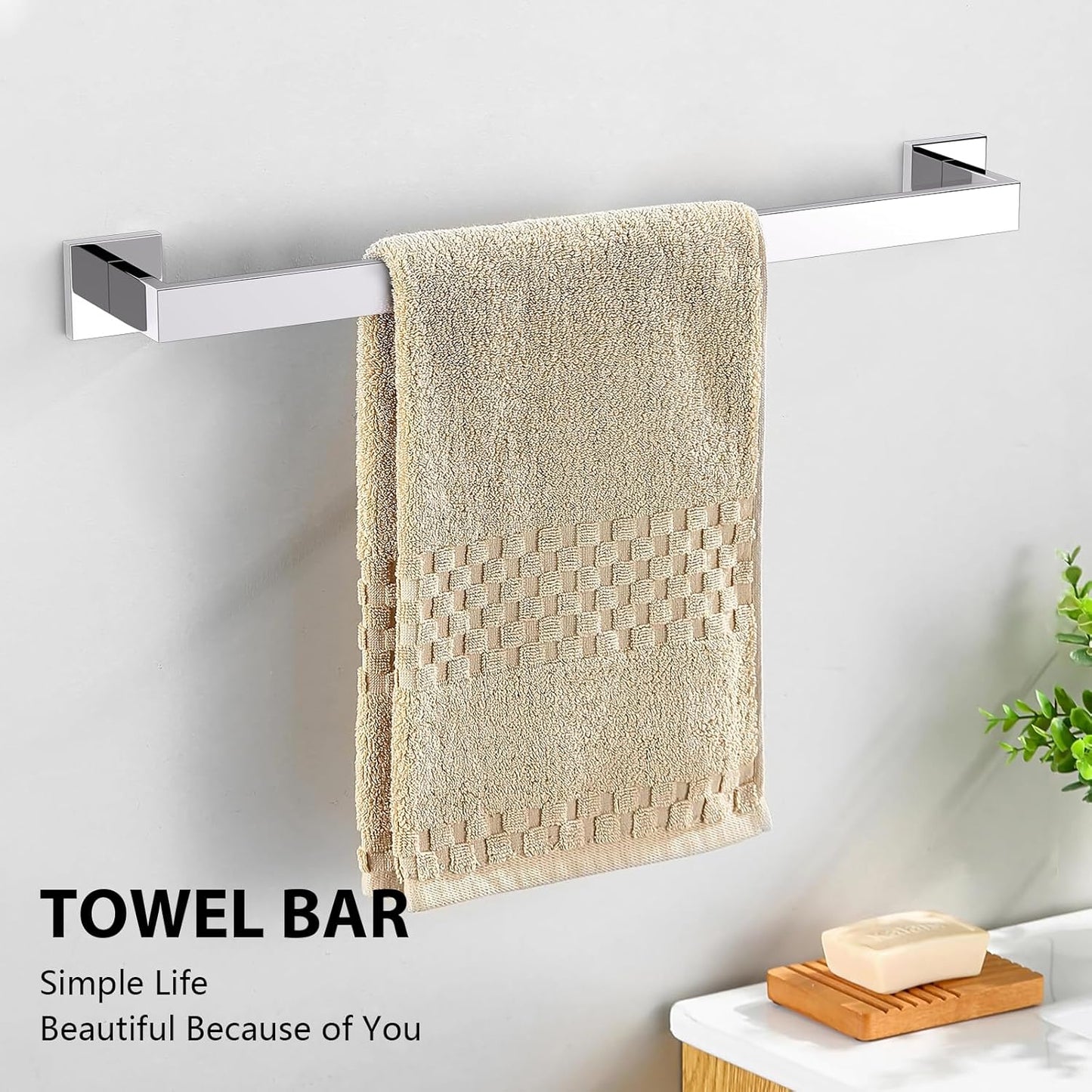 YACVCL 5-Piece Bathroom Hardware Accessories Set 23.6 inch Towel Bar Set Modern Towel Rack Kit Stainless Steel Wall Mounted (Polished Chrome)