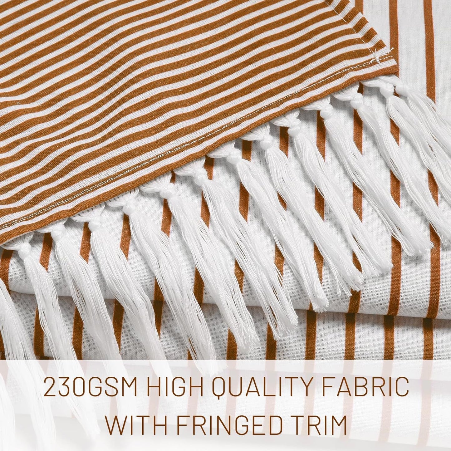 Awellife Boho Orange Shower Curtain for Bathroom Farmhouse Cotton Stripe Tassel Shower Curtain Natural Texture 72" L x 60" W