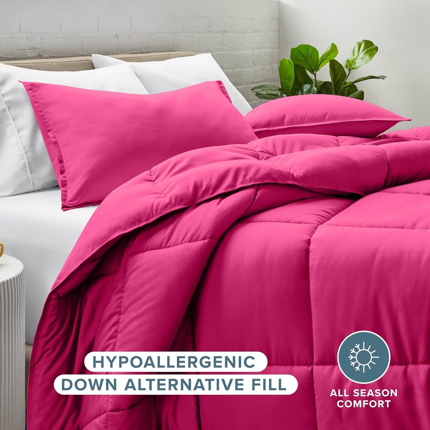 Bare Home Comforter Set - Queen Size - Ultra-Soft - Goose Down Alternative - Premium 1800 Series - All Season Warmth (Queen, Pink)