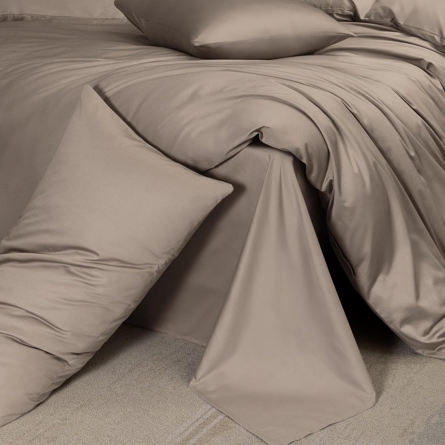 MooMee Duvet Cover Set 100% Extra Long Staple Cotton 600 Thread Count Silky Sateen Smooth Luxury Soft Breathable Durable Hotel Quality Bedding, 3 Pieces (Tannish Gray, Queen 90"x90")